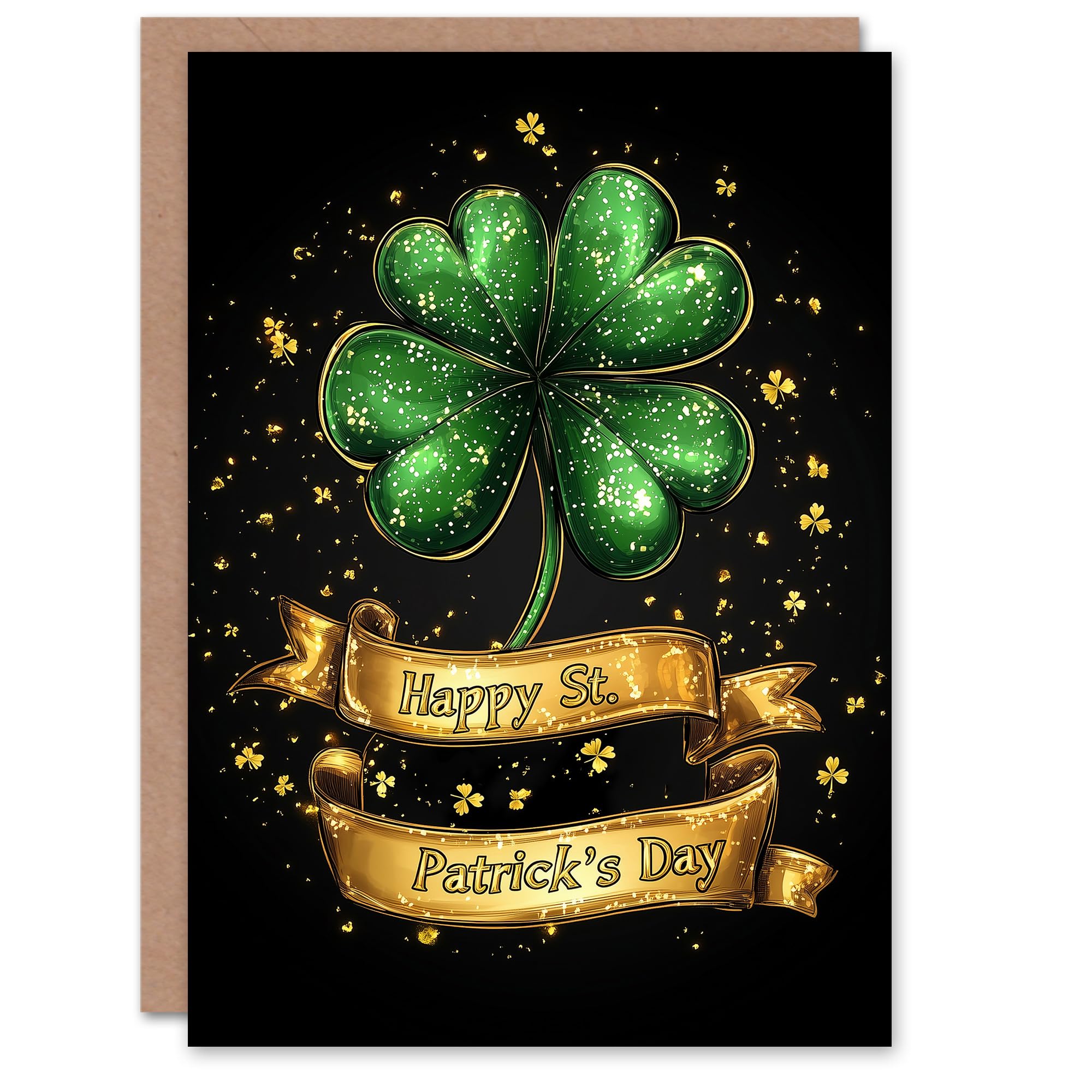 Artery8 - Greeting Card - St. Patrick's Day Card - Golden Four Leaf Clover - Green