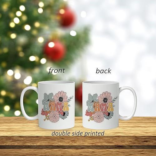 Miniatura 3 de DOTAIN Taza de café de cerámica con diseño de flores bohemias (11 onzas), doble cara impresa, colorida taza de cerámica floral para mamá, regalo