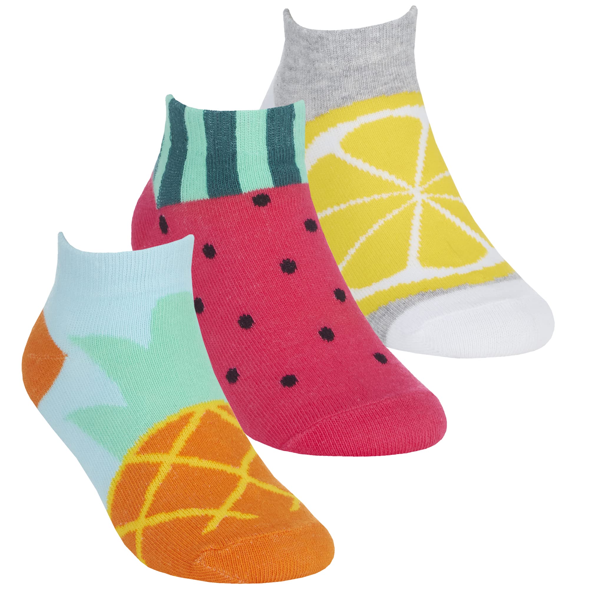 Metzuyan WS-SS22 Kids Girls Ankle Socks Fruity Animals Trainer Liner Low Cut Socks Fruits 9-12
