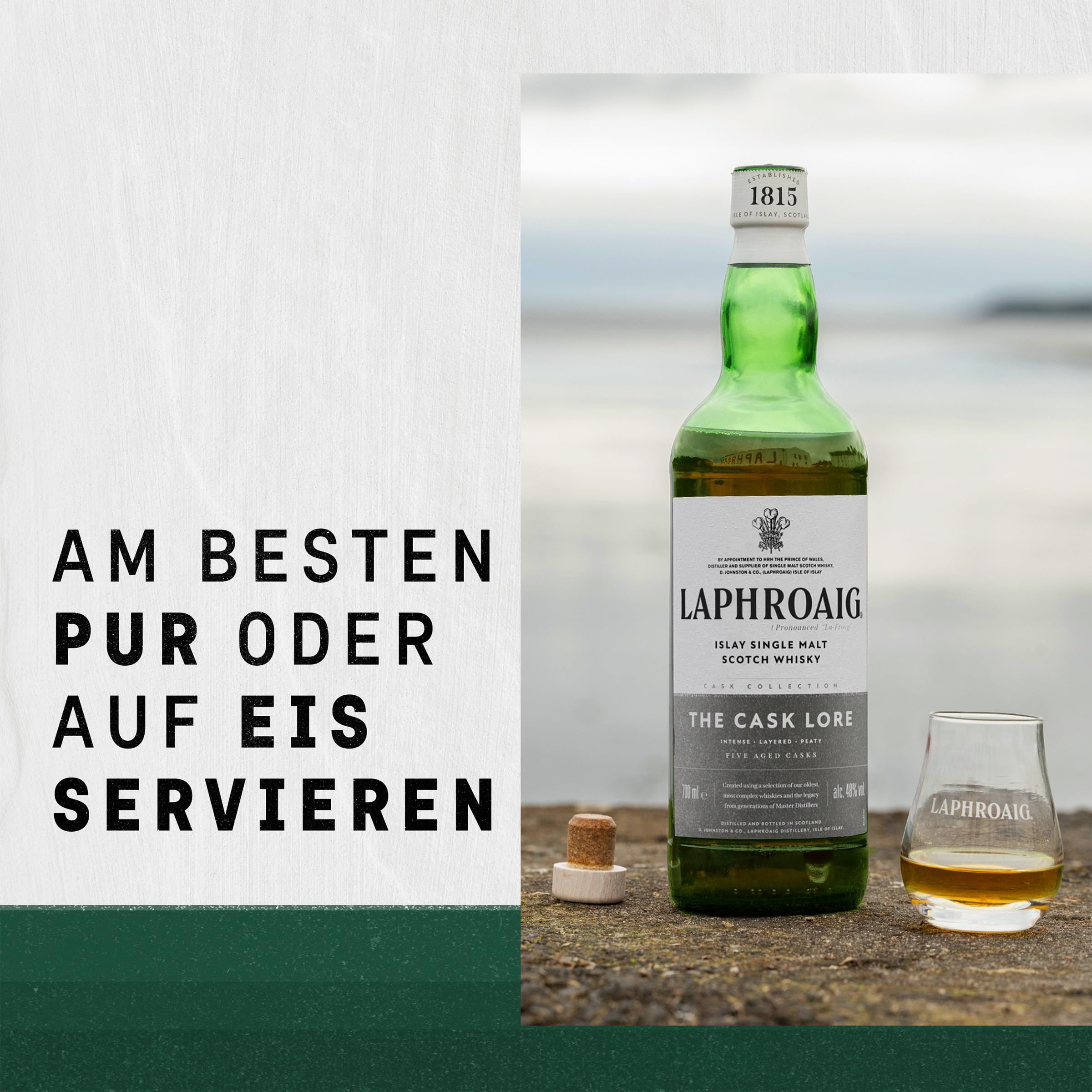 Laphroaig Lore Single Malt Whisky Escoces Ahumado, 48% - 700 ml, Packaging May Vary