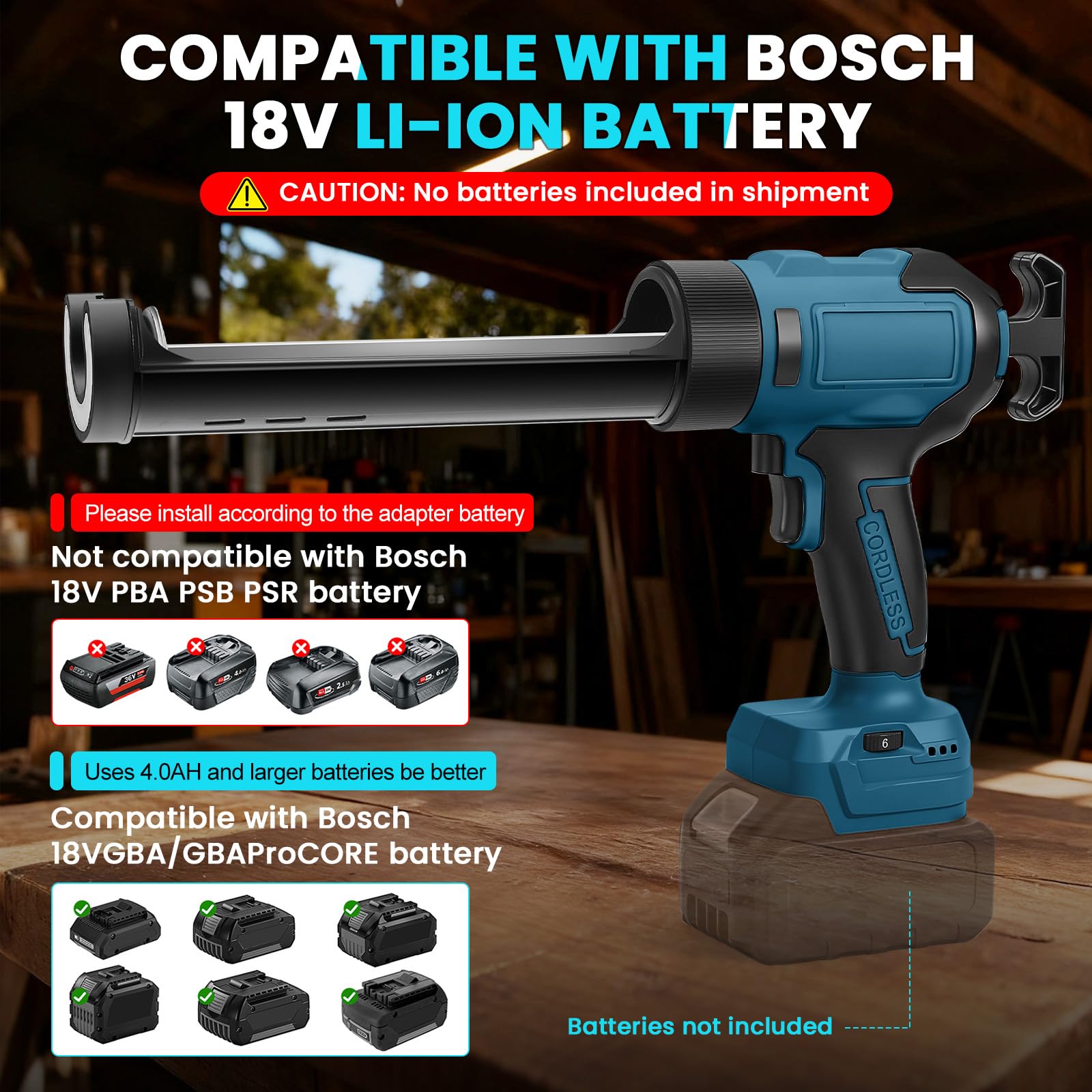 Pistola Selladora Inalámbrica para Bosch B 18V (sin Batería) | Pistola de Calafateo Eléctrica, 6 Velocidades Ajustables, Pantalla Digital y Luz LED, para Rellenar y Sellar