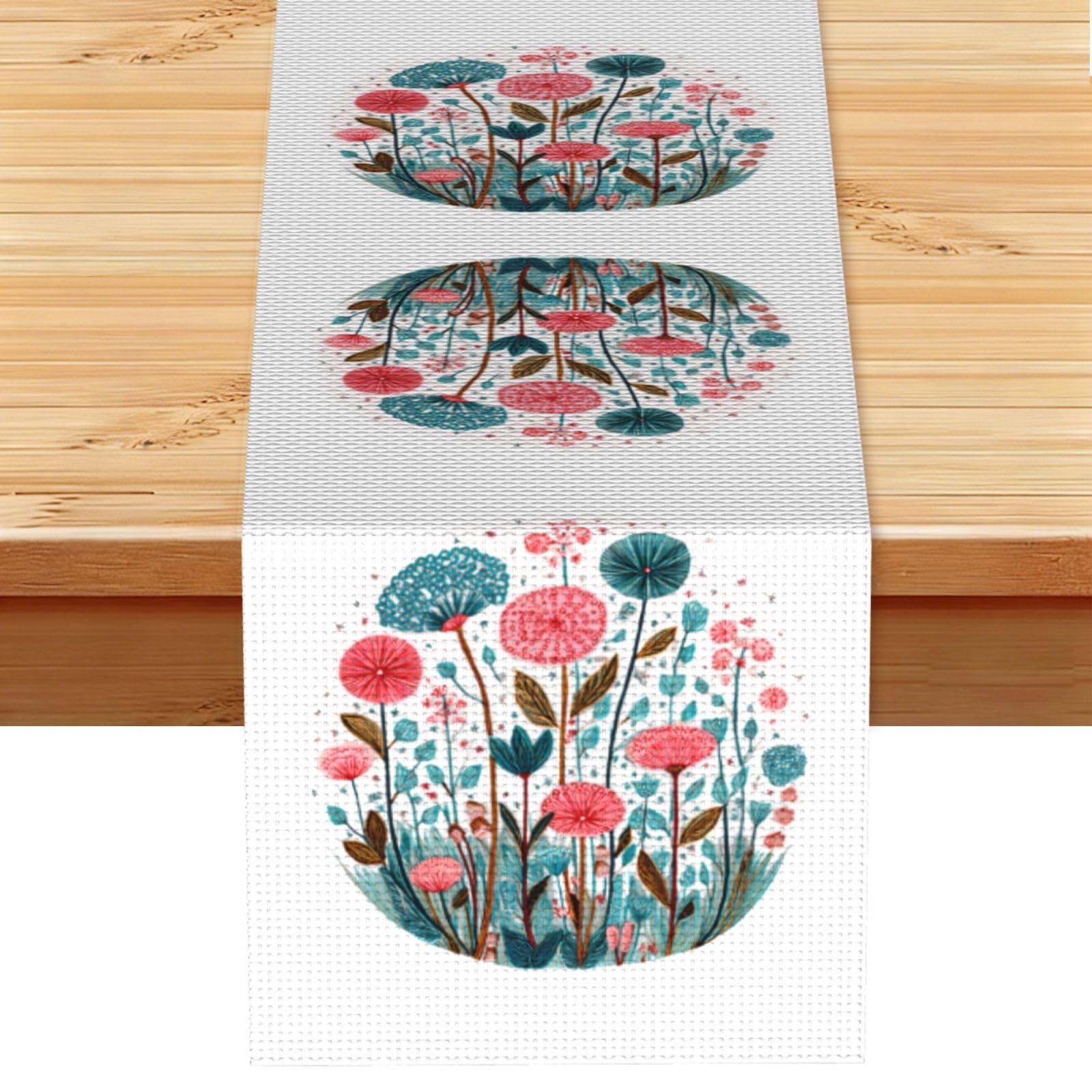 Hand-drawn illustrations Linen Feel Table Runner Wedding Party Home Decoration