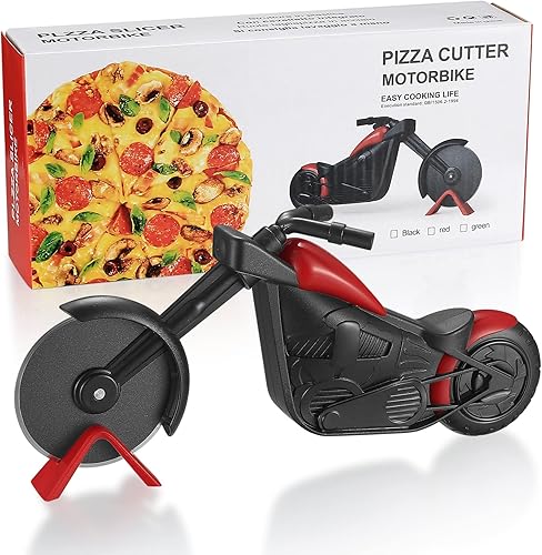 Cortador de pizza de motocicleta, cortador de pizza de acero inoxidable con dos ruedas, cortador de rueda de pizza en forma de motocicleta con