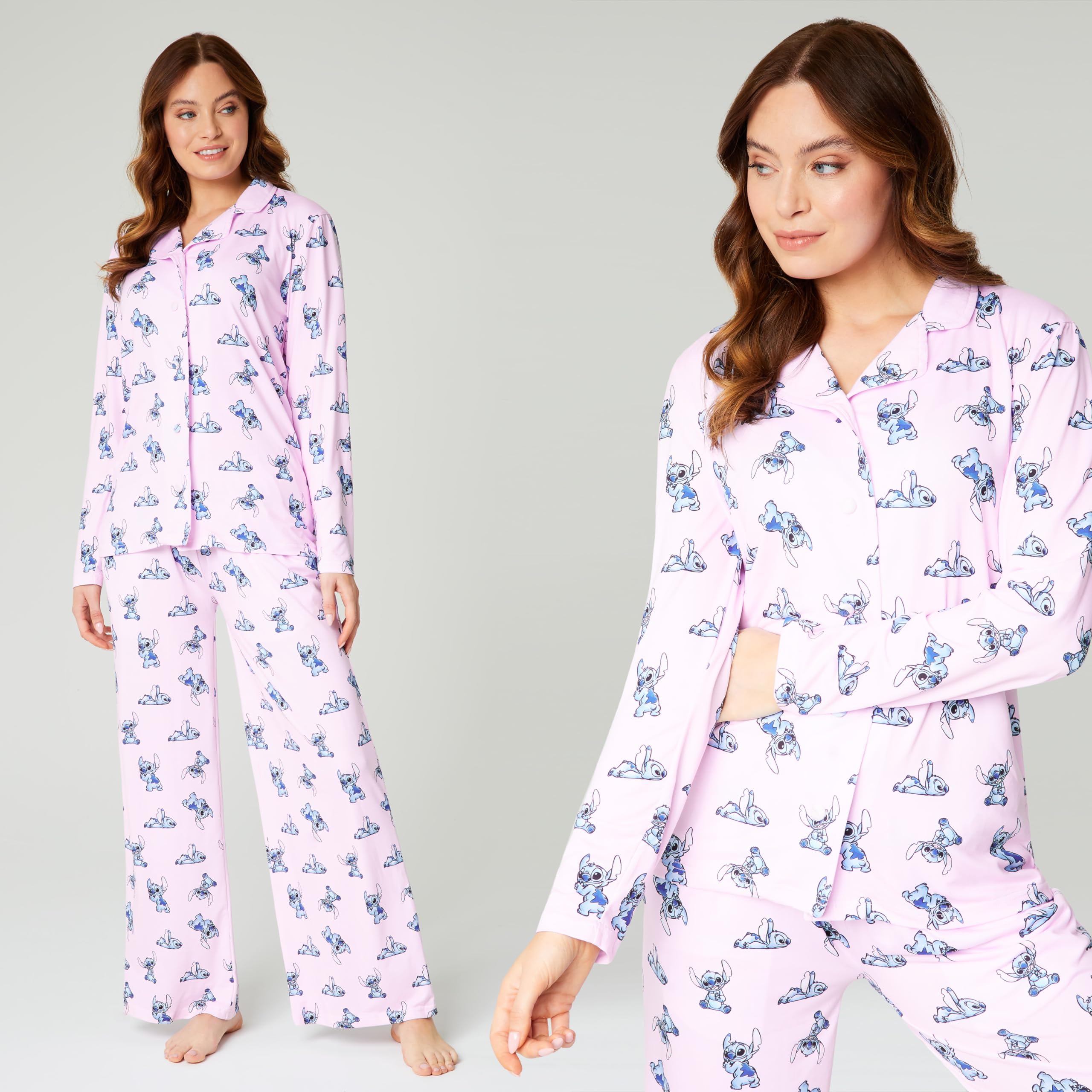 Disney Pigiama Donna Lungo - Pigiama Stitch a Maniche Lunghe S-XL - Pigiami Donna Ragazza Invernale Gadget Stitch Regalo