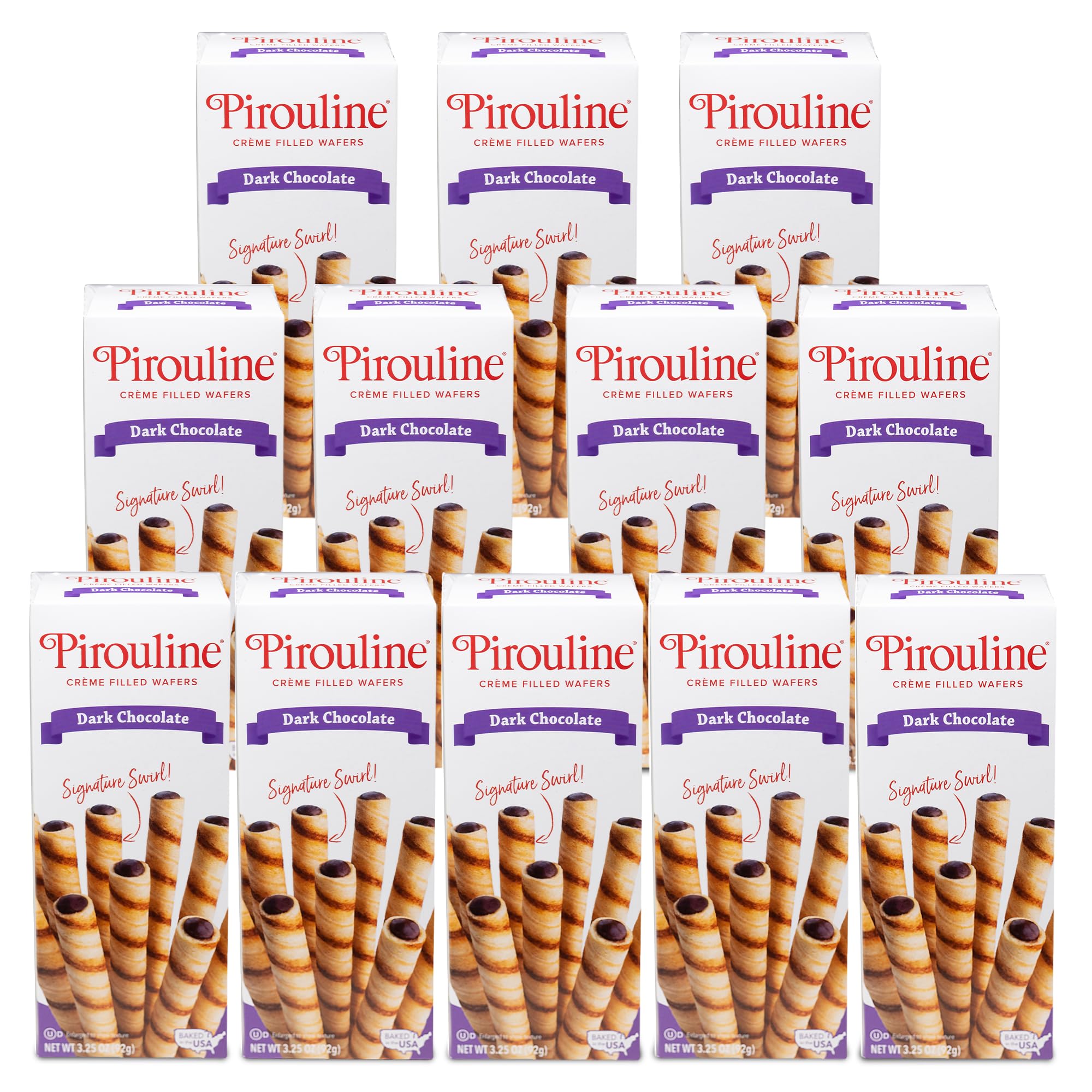 Pirouline Rolled Wafers – Dark Chocolate – Rolled Wafer Sticks, Crème Filled Wafers, Rolled Cookies for Coffee, Tea, Ice Cream, Snacks, Parties, Gifts, Birthdays – 3.25oz Carton 12 Pack