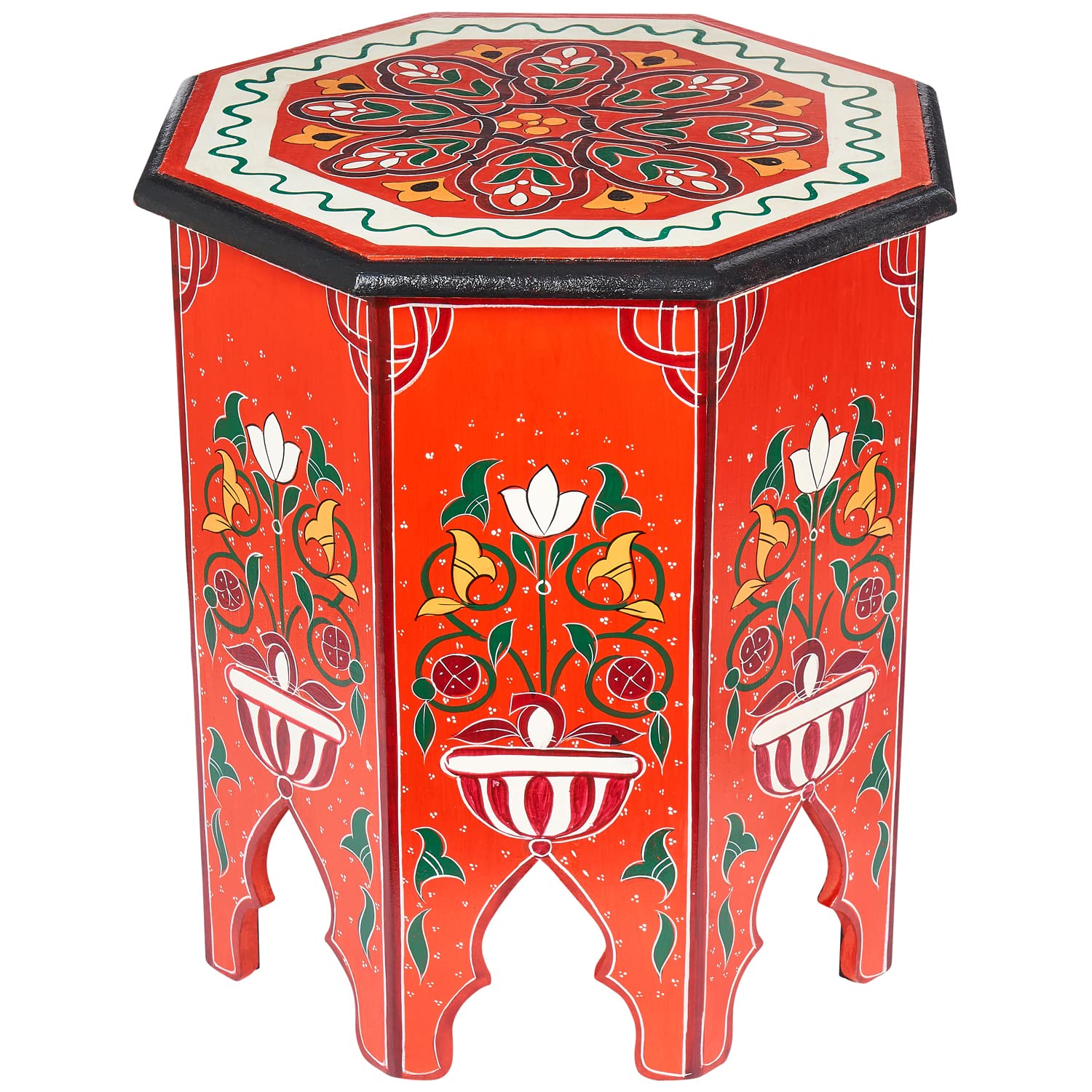 Table D'appoint Marocaine En Bois Sculpté - Table Basse Ou De Chevet Style Oriental - Décoration Ethnique Moderne
