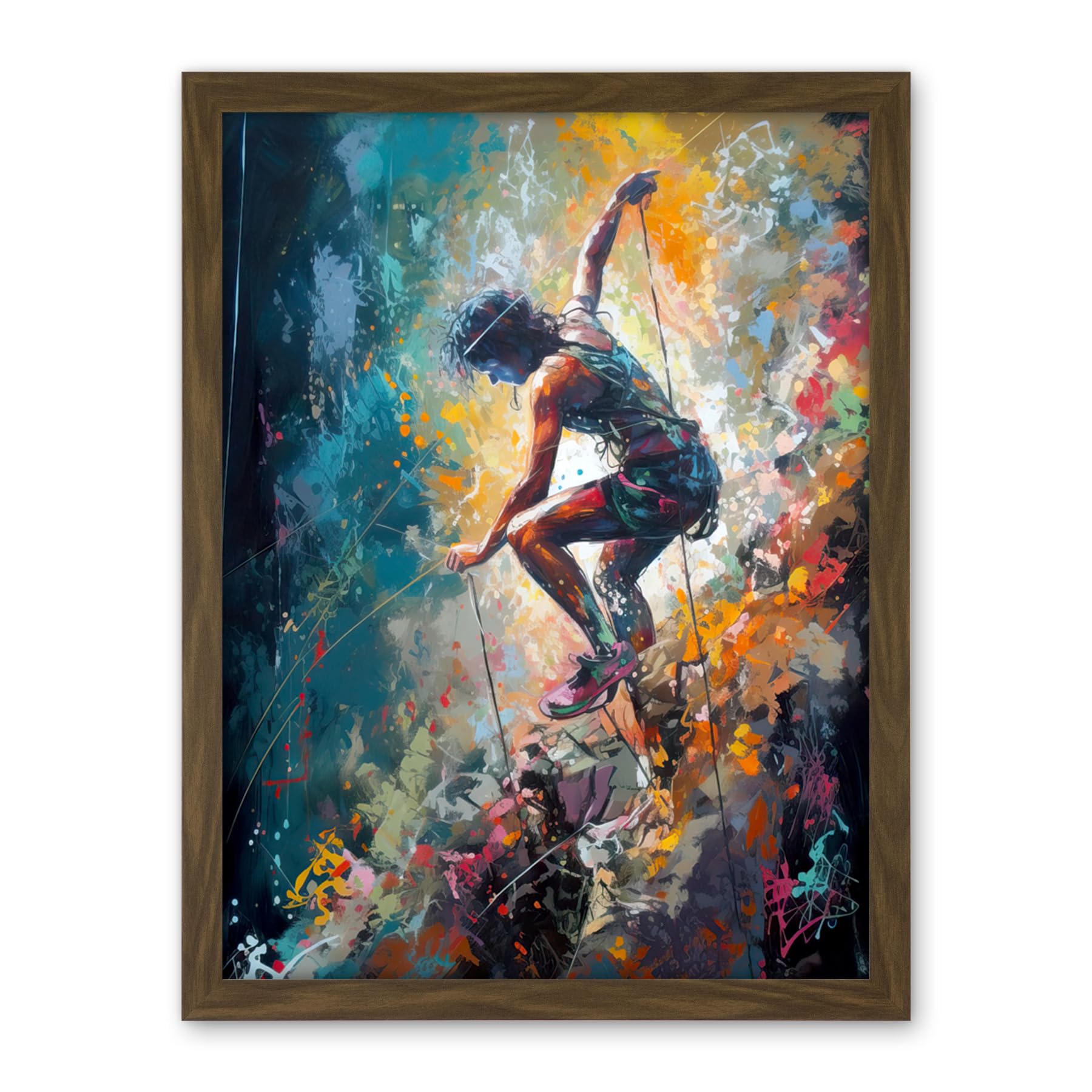 Artery8 Rock Climber Multicoloured Mountain Cliff Descent Artwork Framed Wall Art Print 18X24 Inch