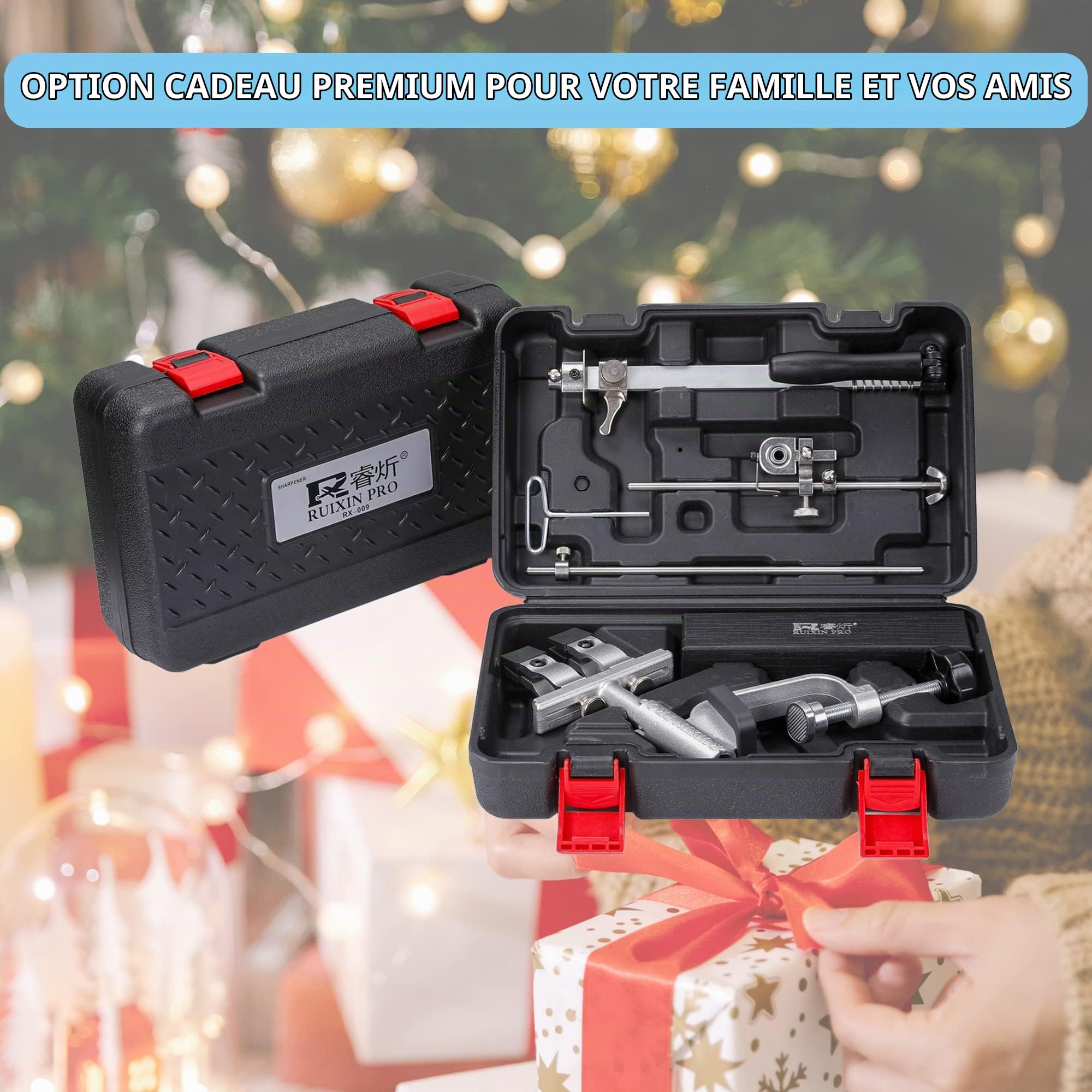 CWOVRS Aiguiseur de Couteaux, RX-009 Affûteur Couteaux à Angle Fixe Rotatif à 360°, Curseur et Fixation Précis Améliorés, Kit de Système d'Affûtage de Couteaux à Cuisine, 10 Pierre Kit