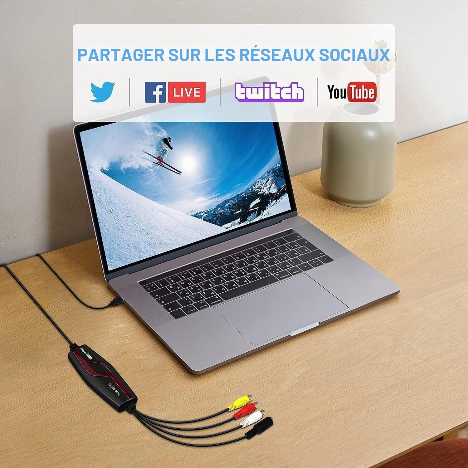 VIXLW Vidéo Capture - Convertisseur vidéo pour RCA vers USB - Convertisseurs VHS VCR Hi8 Mini DV en numérique - pour PC, TV, Lecteur de Cassette, caméscope, Mac OS X ou Windows(Noir-1)