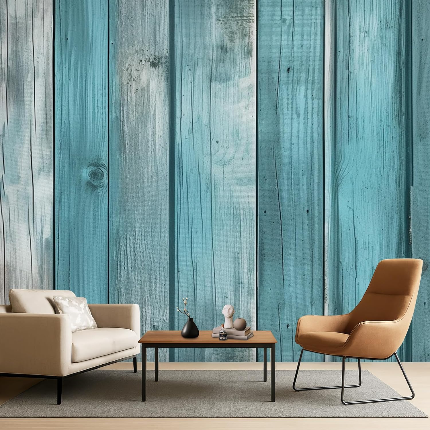 Teal Wood Plank Peel and Stick Wallpaper - Wood Grain Mural, Self Adhesive Removable Textured Wallpaper, Farmhouse Wall Art for Living Room, Rustic Wall Decor for Bedroom, 79" W x 55" H