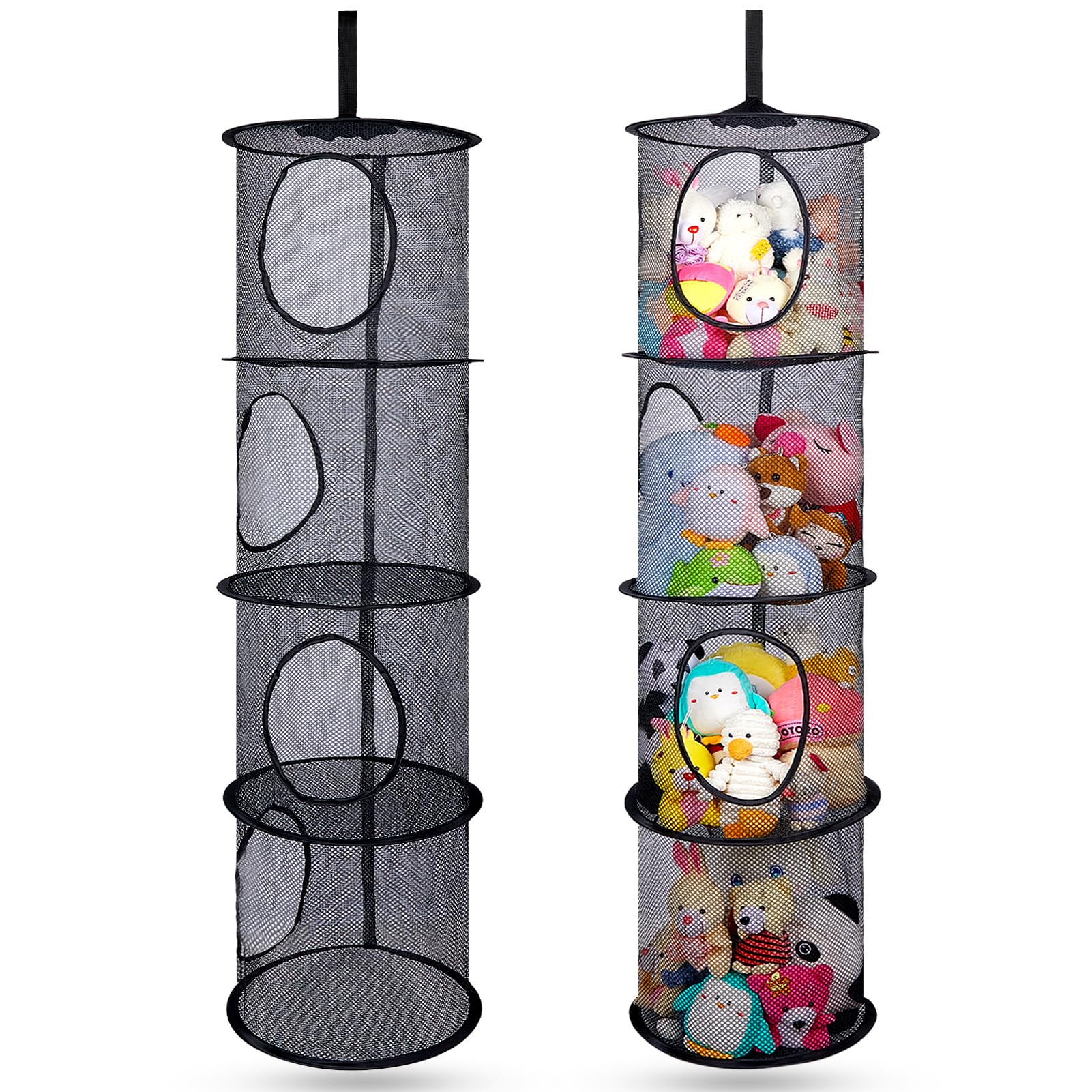Basumee Stuffed Animals Net or Hammock 2 Pcs Stuffed Animals Storage Toy Net Hammock for Plushies Storage Organizer Mesh Kids Girls Room Decor, Black,