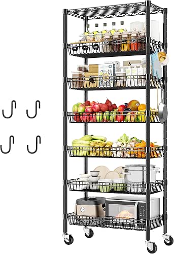 DurayLoly 7-Tier Wire Shelving Unit with Basket Shelf & Locking