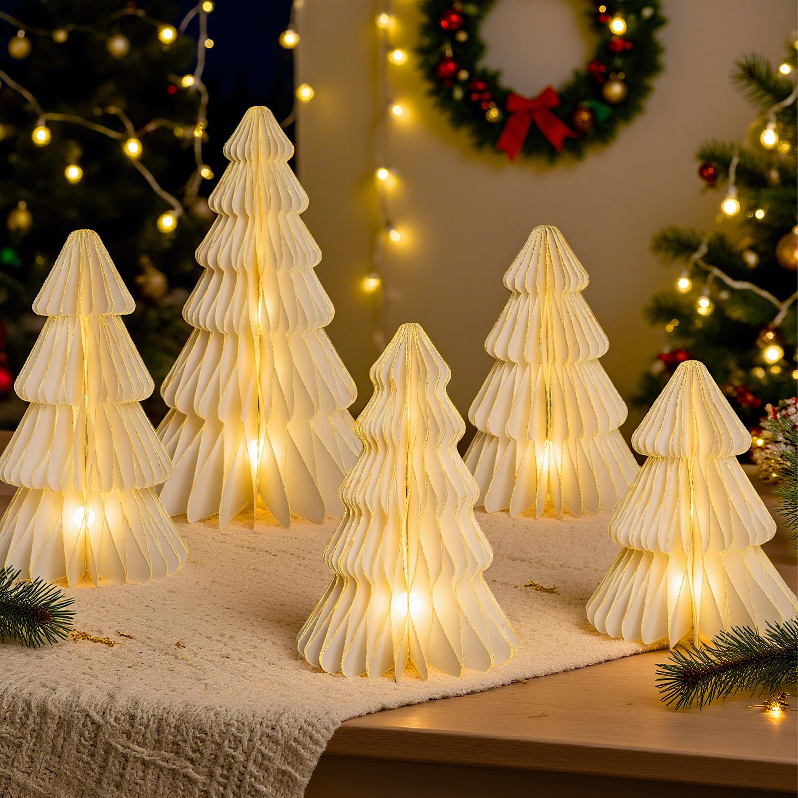 Centre de Table de Noël Vintage en Papier Nid d'Abeille pour Mariage d'Hiver Féerique