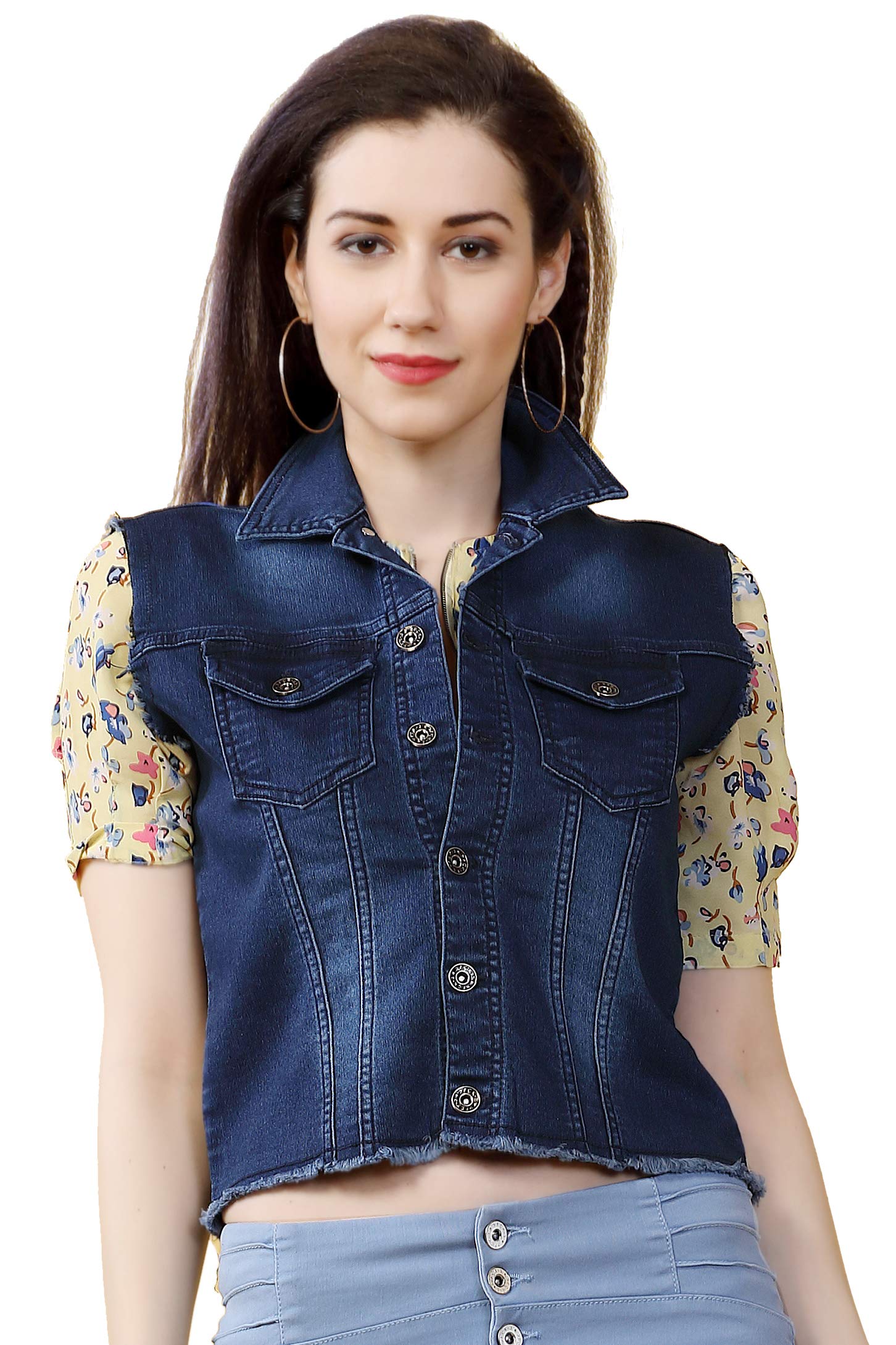 fck-3 Stretchable Denim Sleeve less Straight Hem Light Faded Two Pockets Jacket for Women-picture-54
