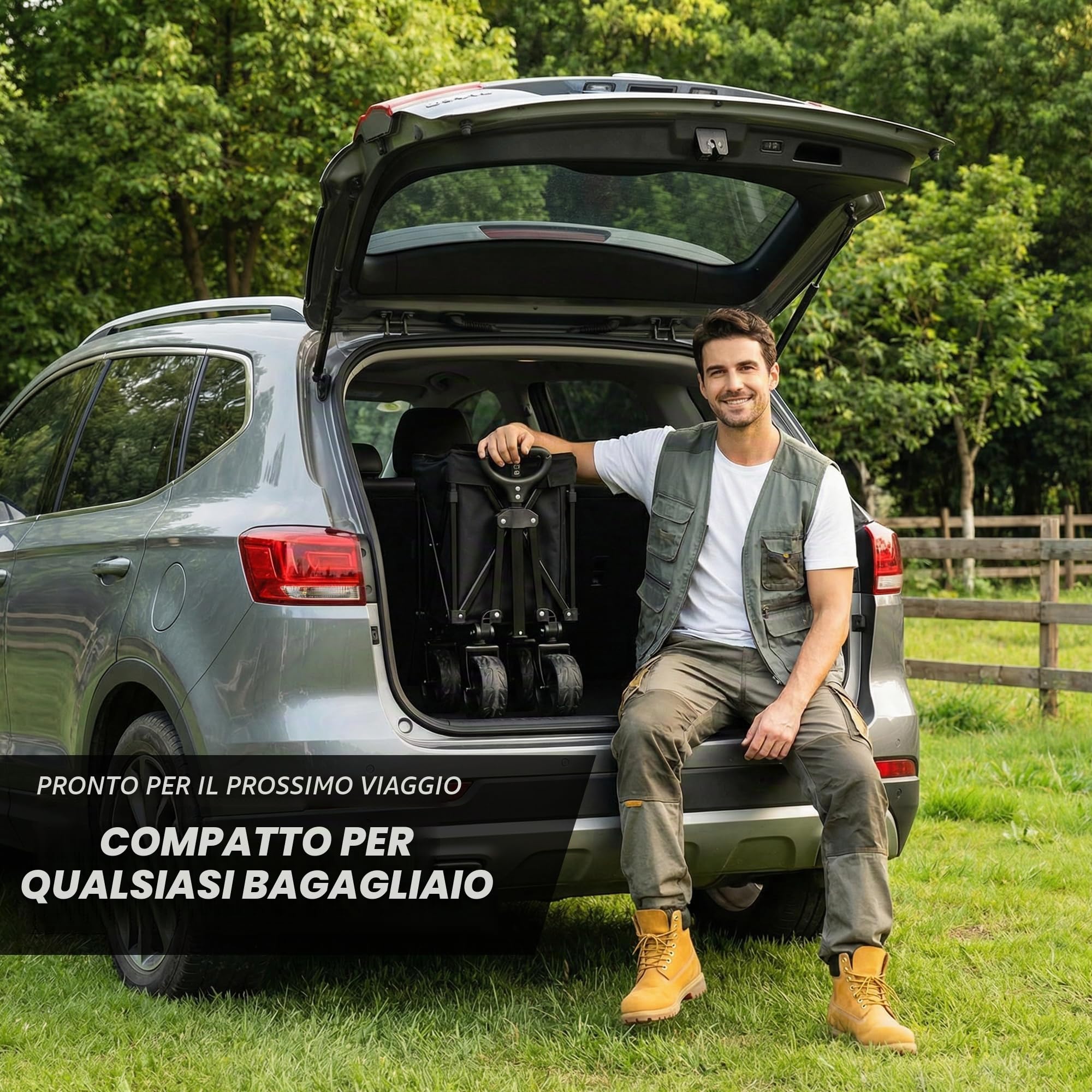 LEWANJA Carrello da Giardino Pieghevole Robusto, Carretto a Mano per Campeggio, Spiaggia, Festival e Spesa, Carrello da Trasporto con Maniglia Regolabile - Capacità 140L e Carico 130kg
