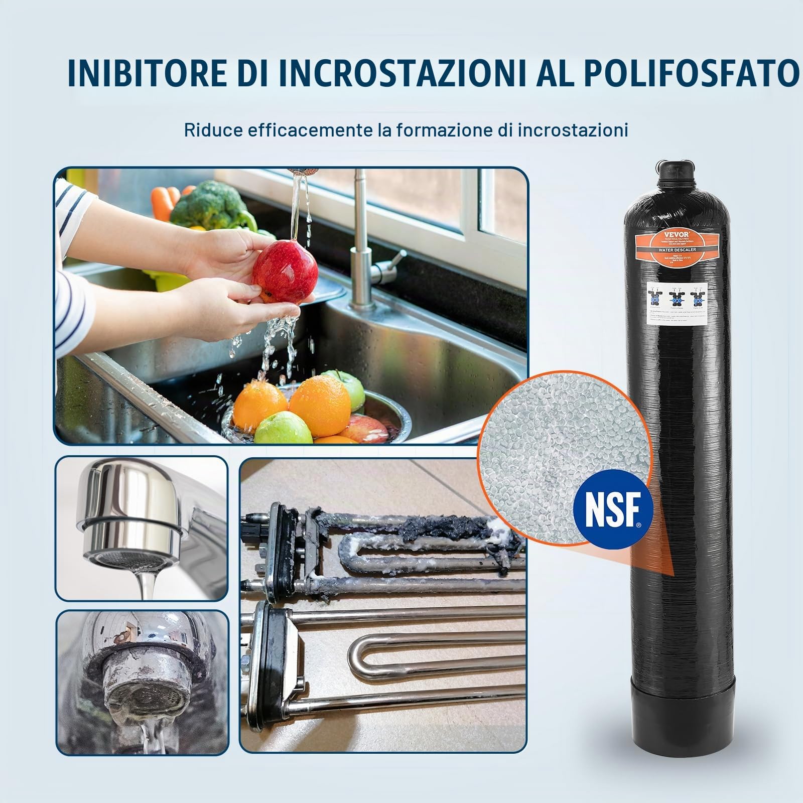 VEVOR Addolcitore Acqua Senza Sale Uso Domestico 5-8 Persone, Sistema di Disincrostazione dell'Acqua di Città, Scaler da 42000 Tonnellate, BSPT da 1" e BSPT da 3/4", per Tutti i Tipi di Tubazioni
