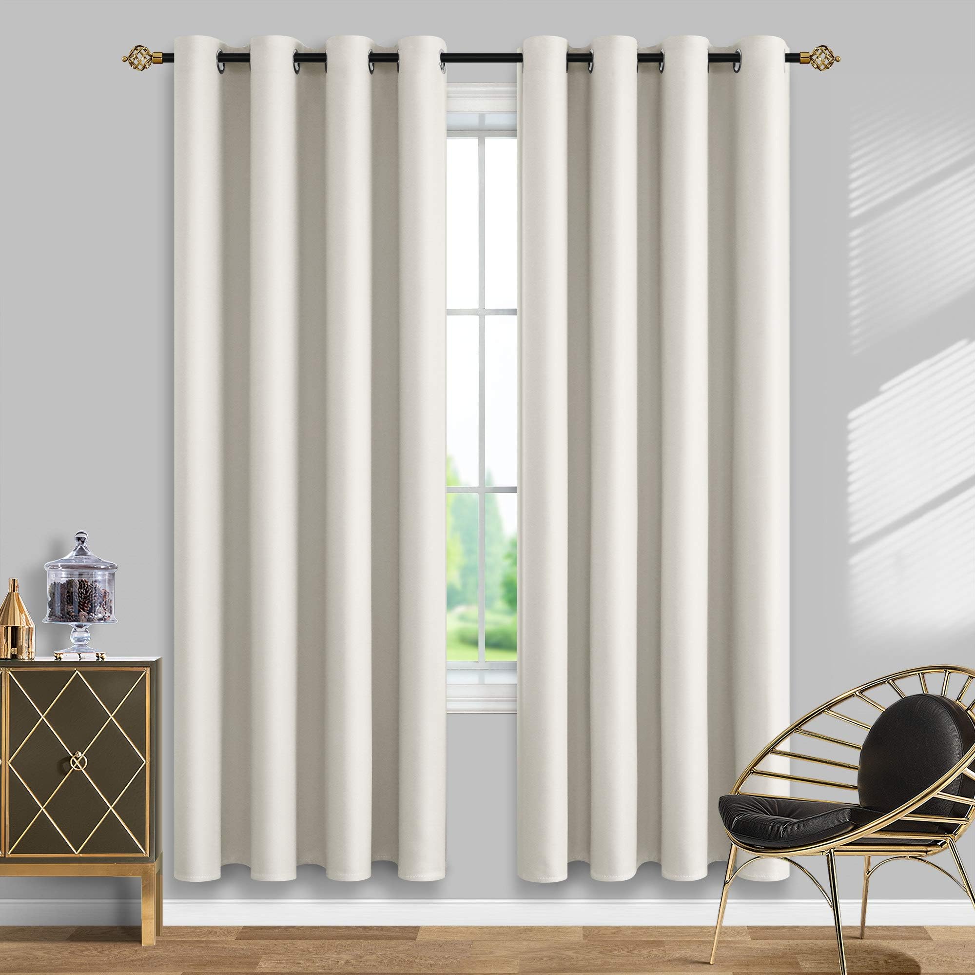 Mrs.Naturall Cream Blackout Curtains 84 Inch Length 2 Panels Set for Living Room,Heat Sun Blocking Grommet Black Block Out Curtains for Bedroom Windows 84 Inches Long,Off White Ivory