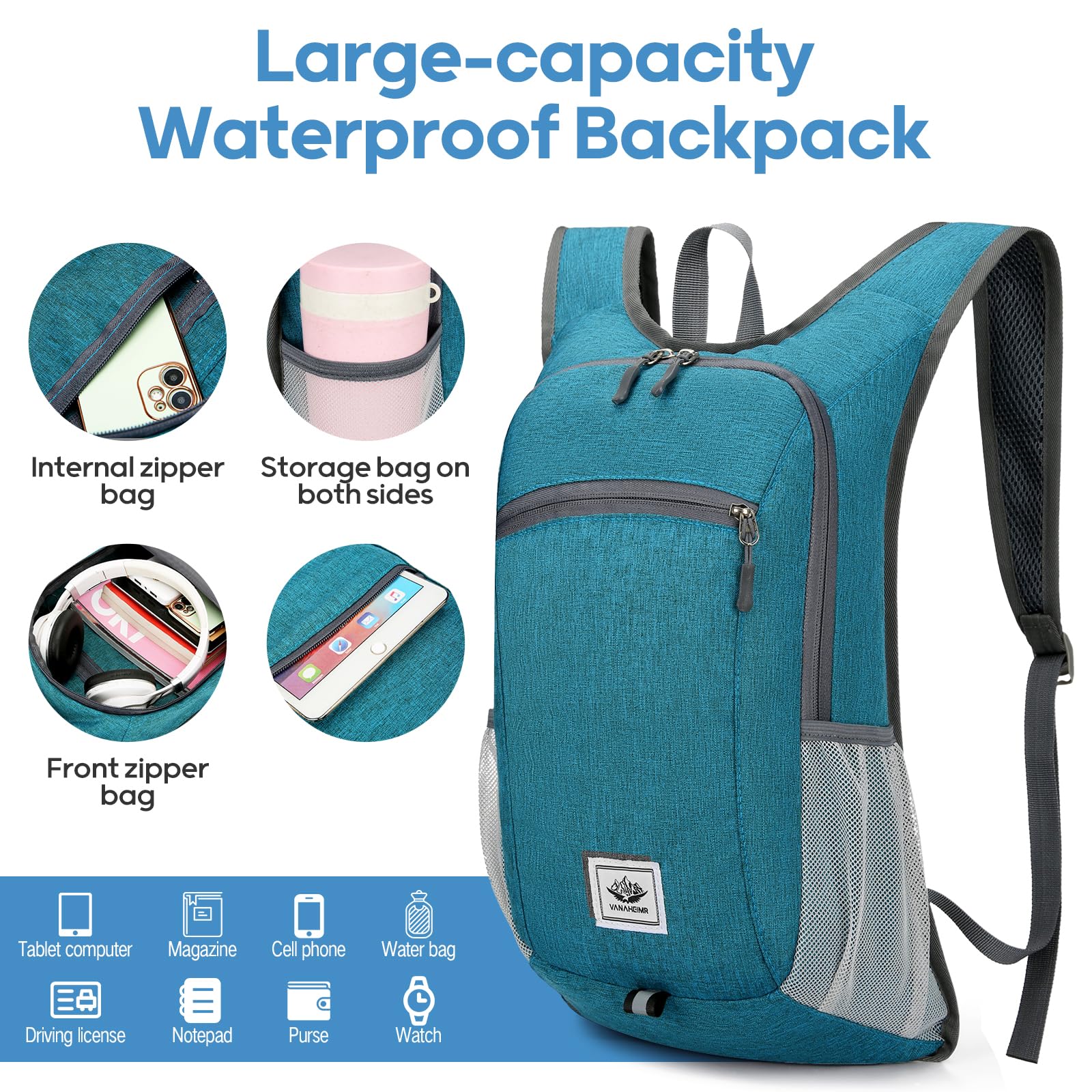 Zusentee Zaino Pieghevole Ultraleggero 16L Zaino Trekking Donna Impermeabile Uomo per Trekking Viaggio Brevi Escursioni Ciclismo Uomo