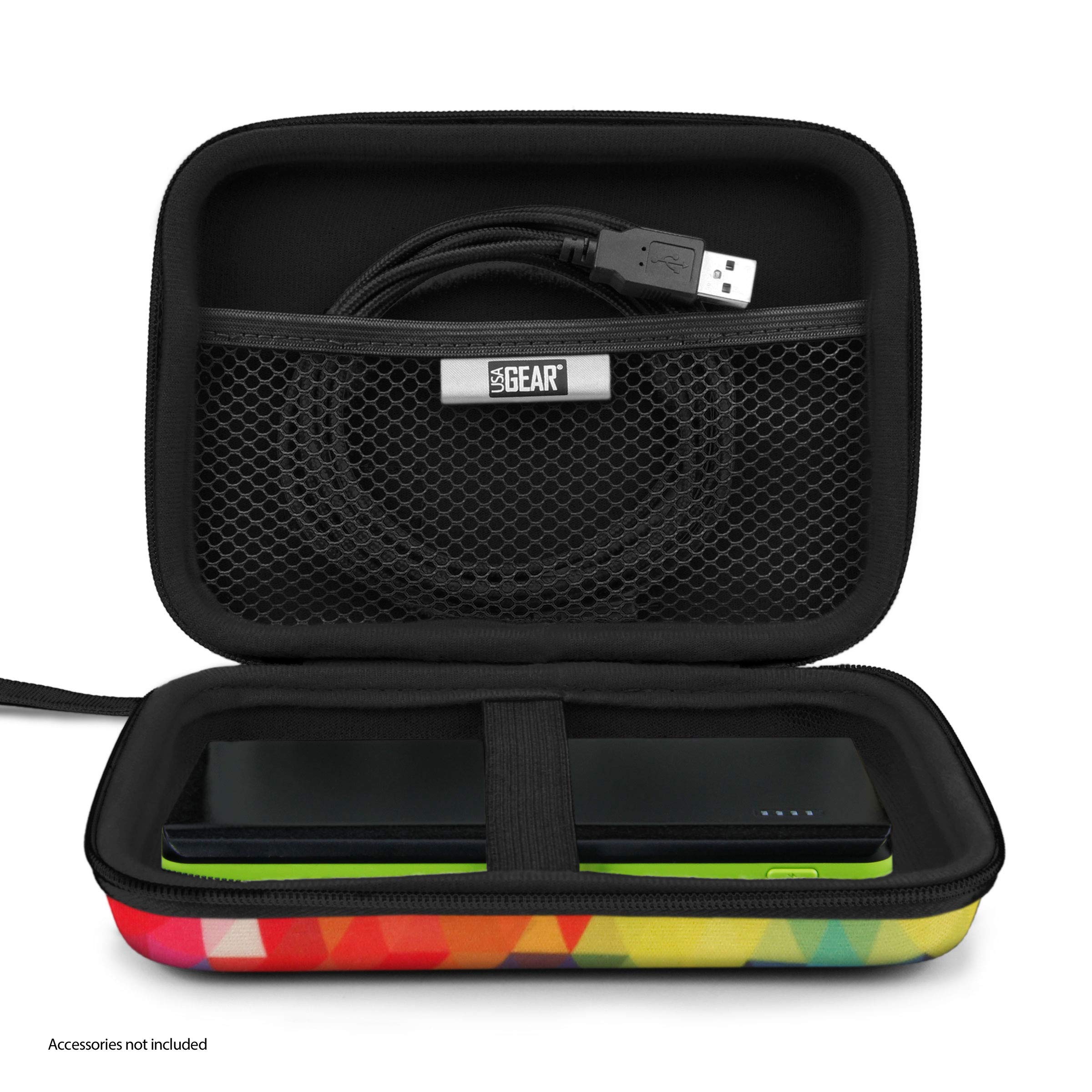 USA GEAR Travel Electronics Organizer - 6.5 Inch Zipper Case with Hard Shell Case Exterior and Accessory Pocket - Fits Chargers, Accessories, Cable, Batteries, Hotspots, GPS and More - Geometric