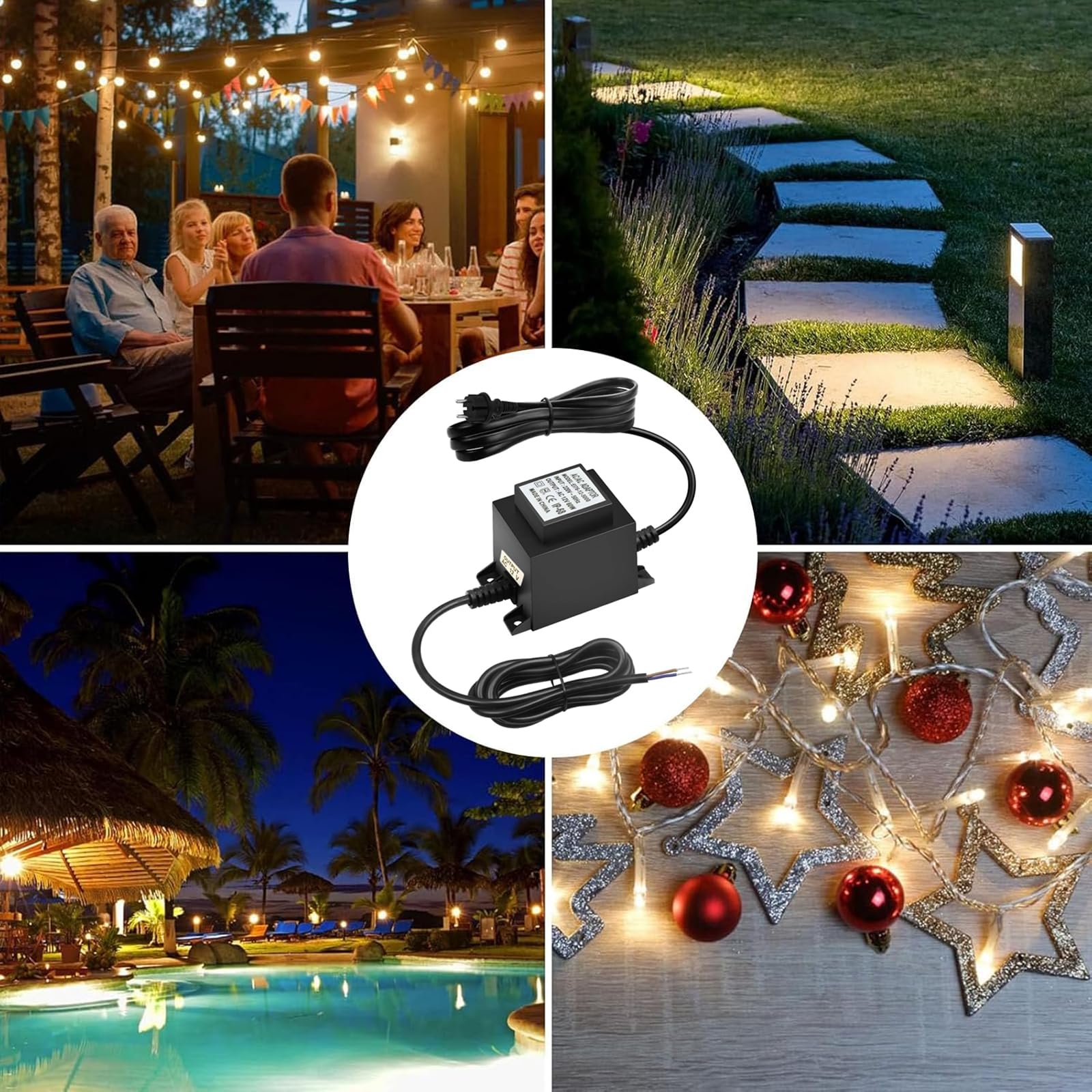 Transformateur LED 12 V AC/AC 60 W, alimentation extérieure IP68, transformateur 220 V 12 V avec fiche, bloc d'alimentation LED 12 V pour éclairage LED et pompes de bassin