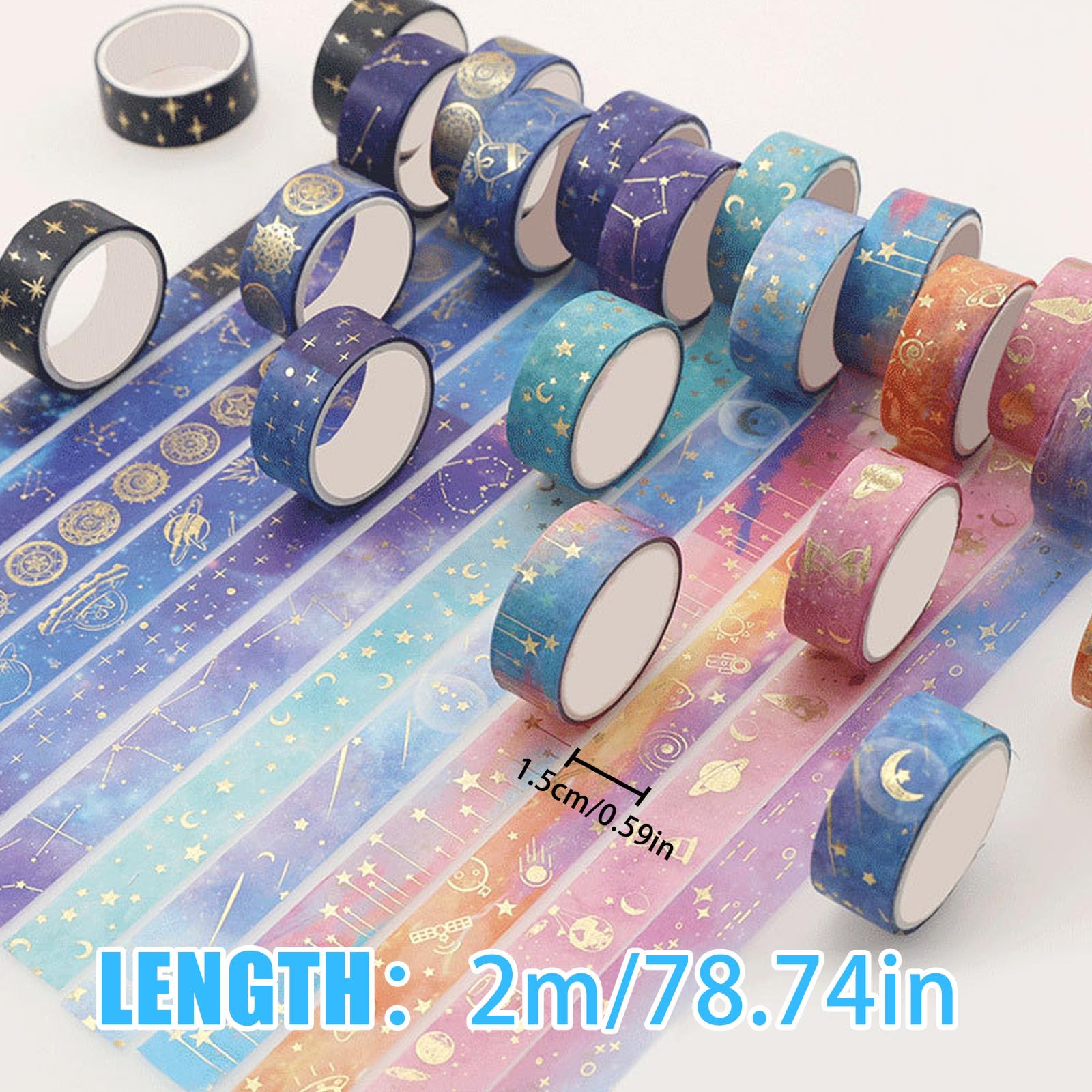 12 Rolls Washi Tape Set, Galaxy Purple Washi Tape Decorative Masking Tape Pastel Scrapbook Tape Aesthetic Gold Foil Washi Tape Stickers For DIY - View #3