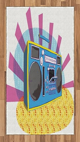 Miniatura 1 de 70s fiesta área alfombra por Ambesonne, Retro Boom Box en forma Pop Art música Dance colorido Composición Arte impresión, tela plano alfombra de