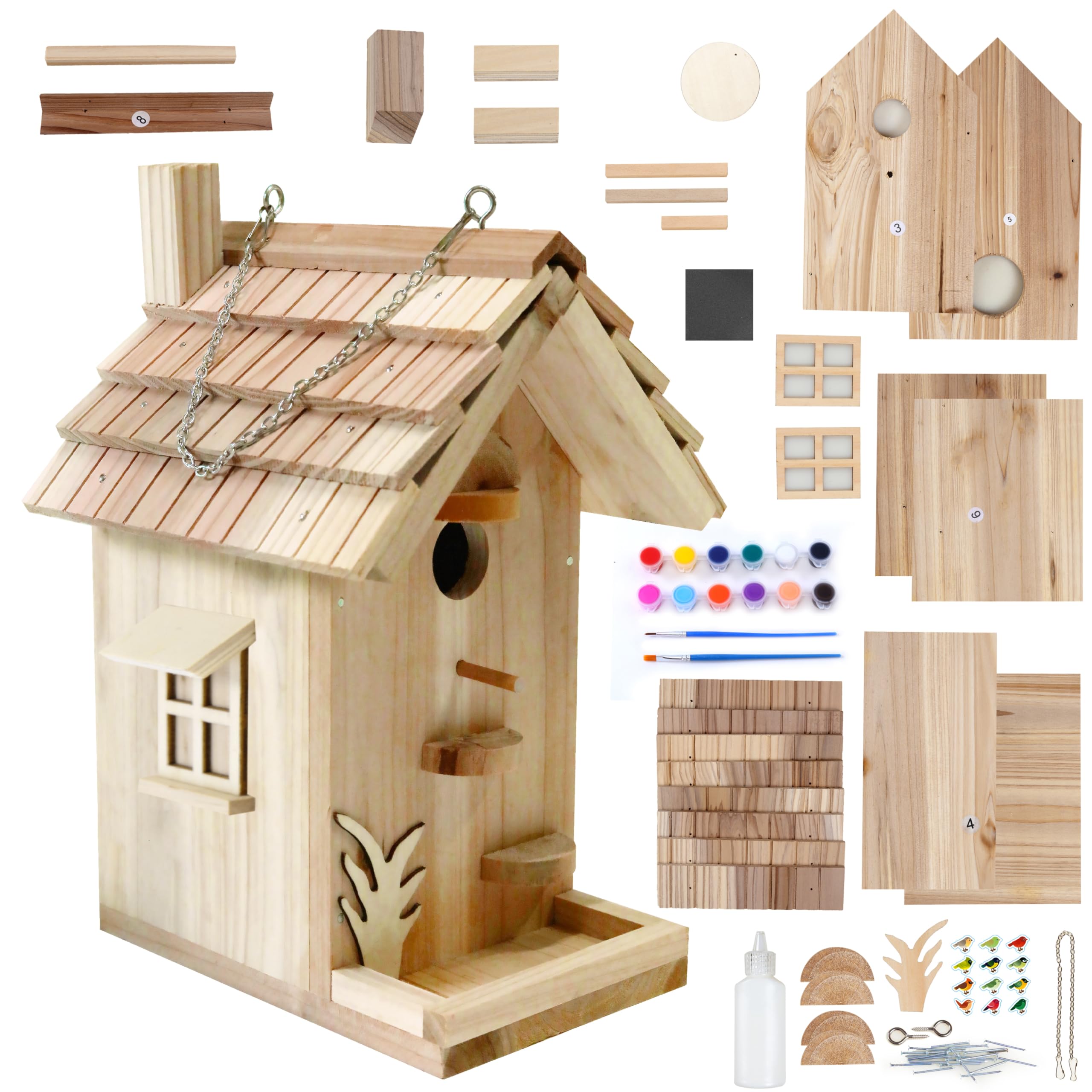 Rioychan DIY Birdhouse Building Kit for Adults, Wooden Bird Houses to Paint for Kids, Outdoor Woodworking Kits Adult Crafts for Outside(Wood, 6.5in)