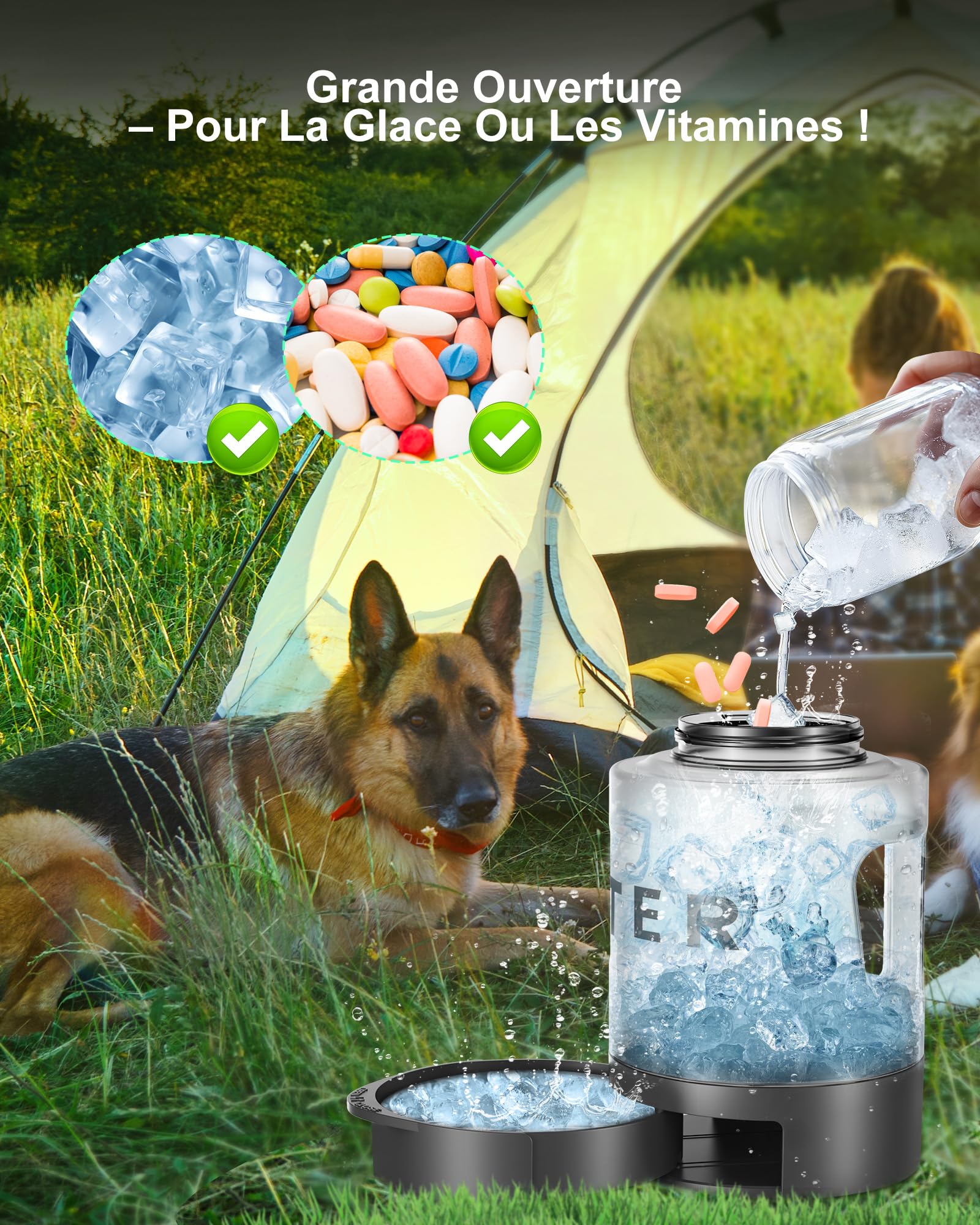 lesotc 2200ml Gourde Chien Promenade, Bouteille d'eau Portable pour Chien, Prévention des Fuites d'eau, Convient pour l'Extérieur, Les Voyages, La Marche, Le Camping Et d'autres Scènes（Noir）