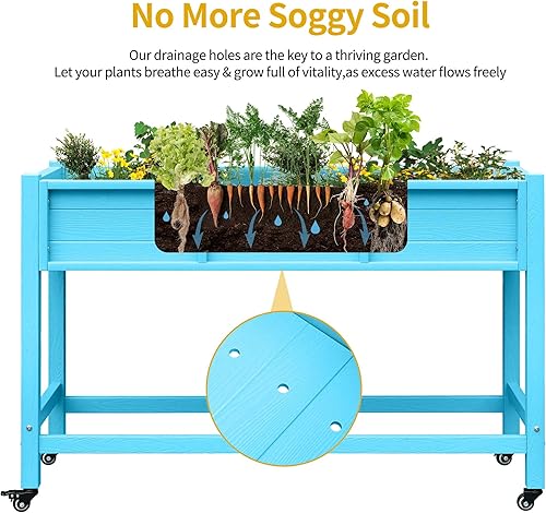 Miniatura 3 de DWVO Cama de jardín elevada de 47 x 18 x 31 pulgadas, resistente a la intemperie, soporte para maceta de madera de polietileno con patas y ruedas