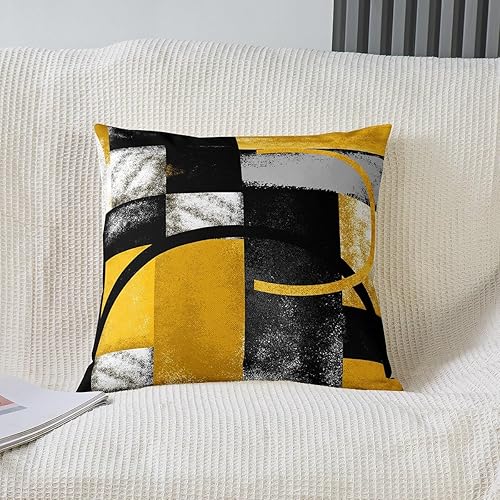 Miniatura 2 de Funda de almohada amarilla y negra de 16 x 16 pulgadas, 1 funda de almohada decorativa geométrica abstracta para sofá y habitación, funda de cojín