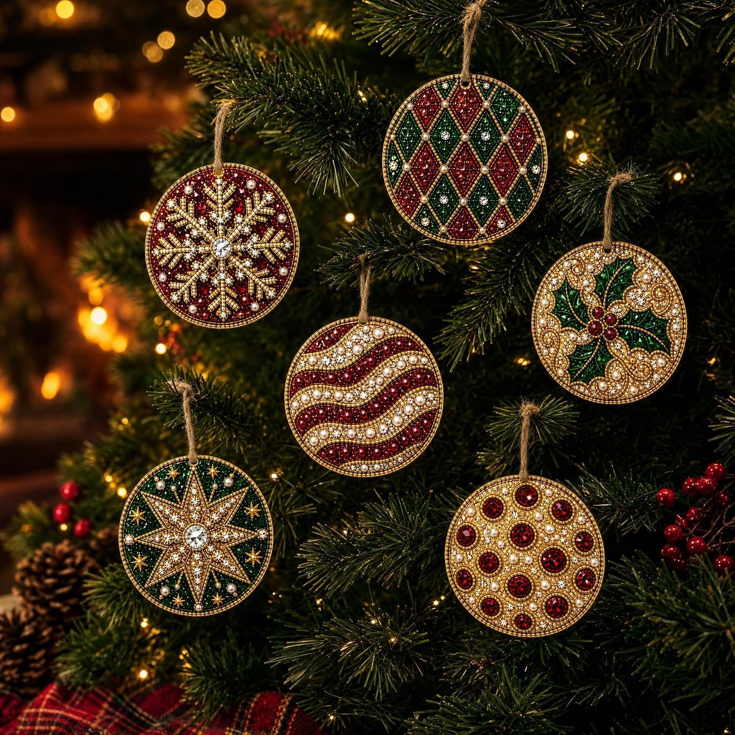 Alloyseed 6PCS Christmas Wooden 3D Pearl Diamond Painting Art Kit (#G)