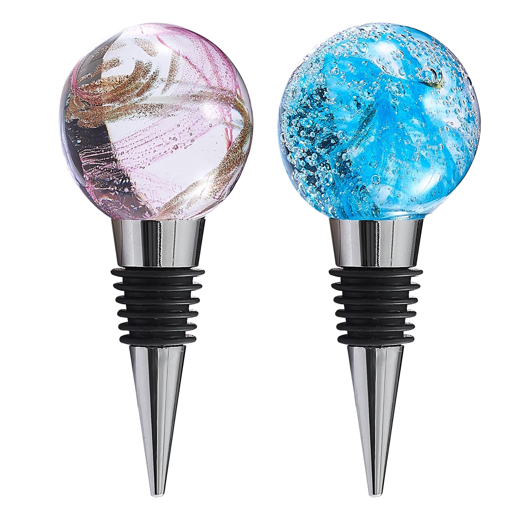 Vcozar Starry Sky Murano Glass Wine Stopper, Cute Wine Bottle Stopper, Reusable Murano Glass Wine Stoppers, Beverage Bottle Stoppers for Gifts, Bar, Camping, Party, Wedding-2Pcs