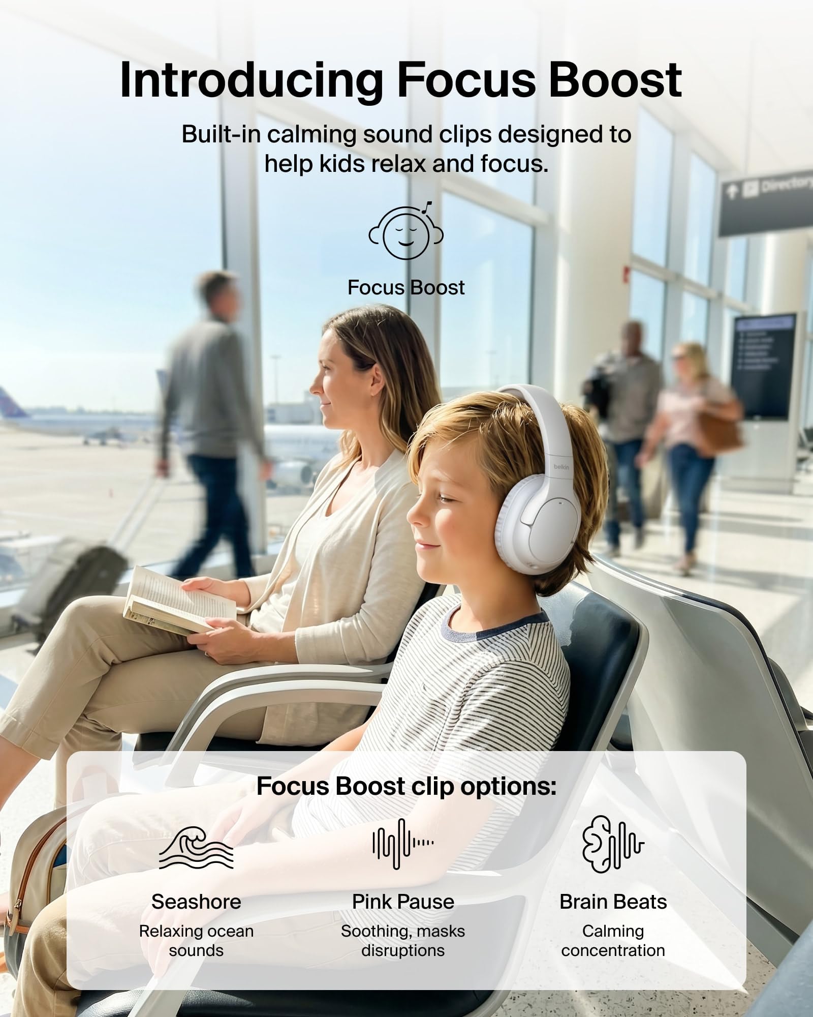 Belkin SoundForm Play ANC Casque pliable pour enfants, volume sûr 80 dB