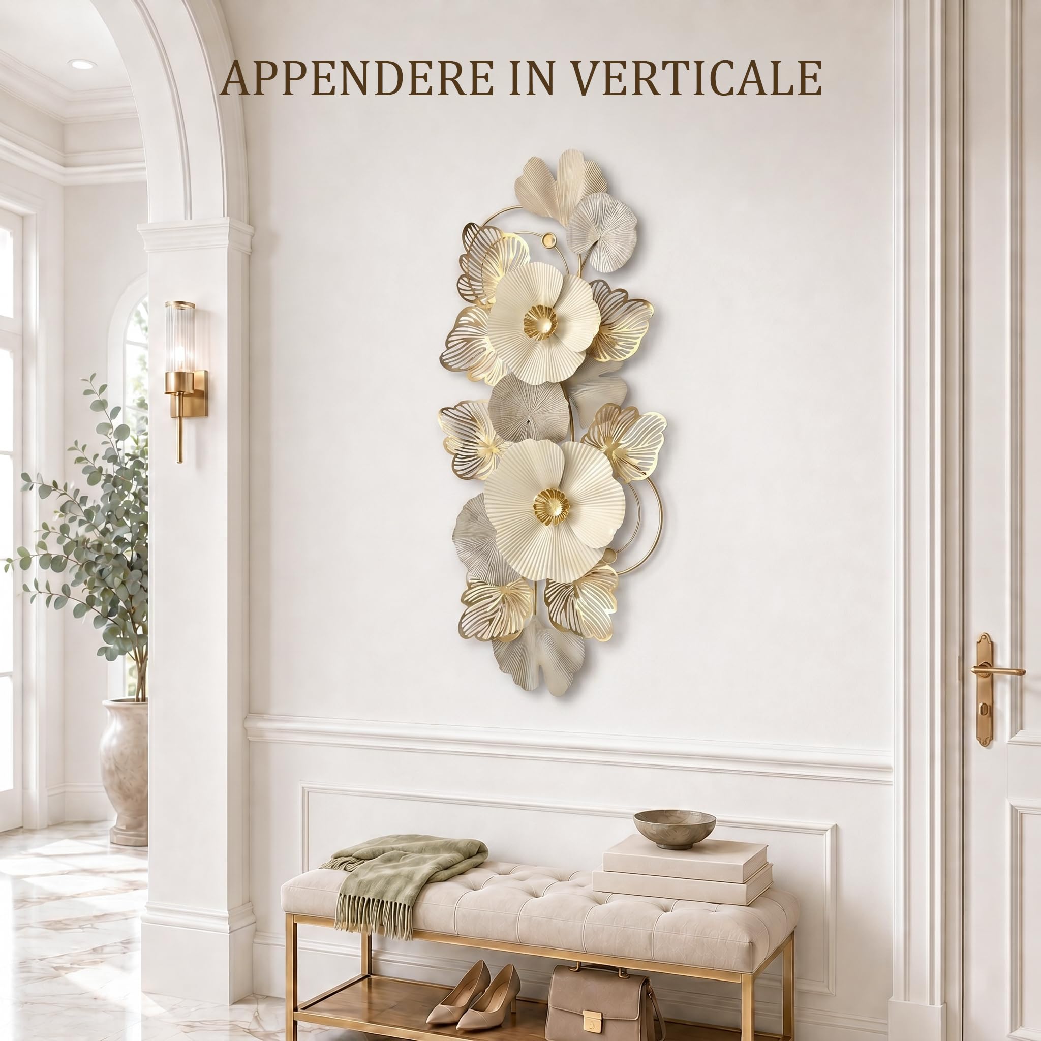 Generico Decorazione da Parete in Metallo Floreale,150x70 cm
