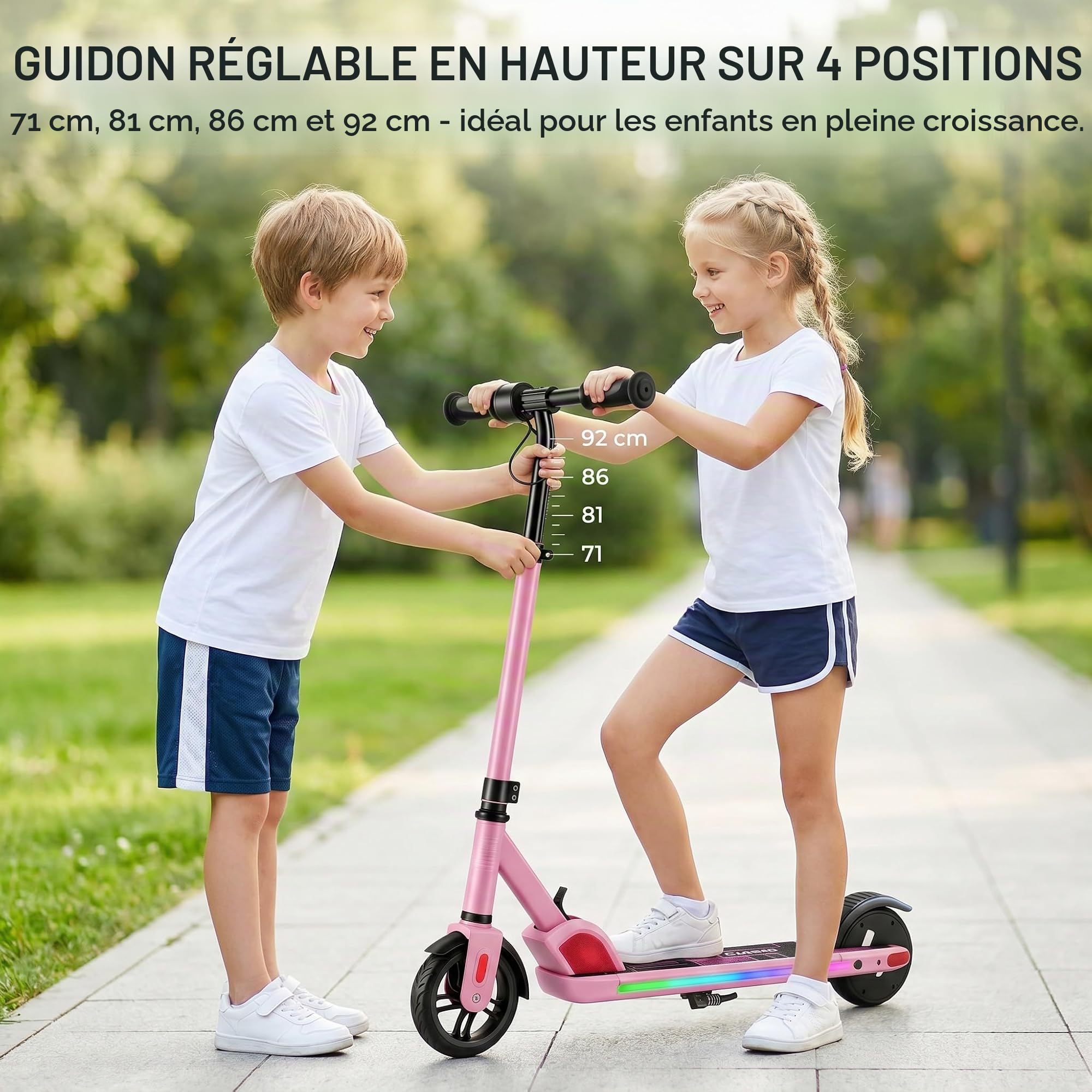 CAROMA Trottinette Electrique(8-10-12Ans), Trottinette électrique Pliable pour Enfants, Autonomie Max 6 KM, Max 16 KM/H, Moteur 150W, Cadeau pour Enfants et Adolescents(