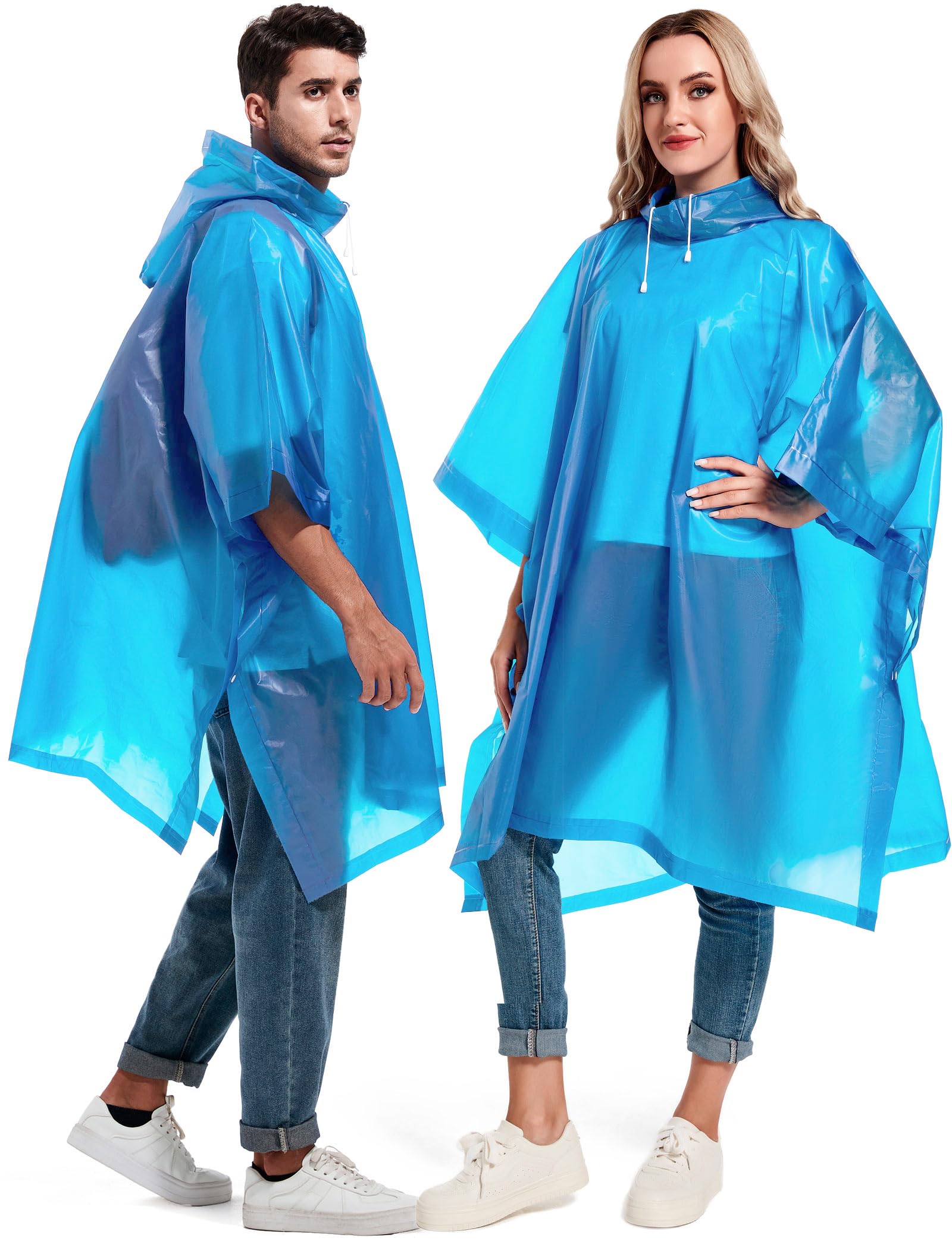 2 Pack Rain Ponchos for Adults Reusable - Raincoats Survival Emergency Heavy Duty Rain Coat with Drawstring Hood