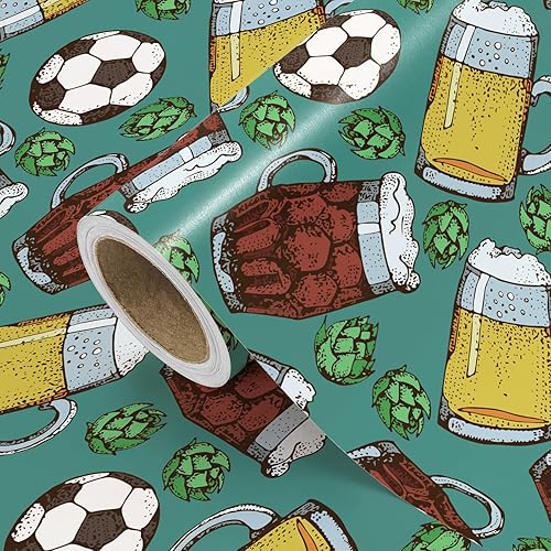 Vista 497 de WRAPAHOLIC Papel de regalo reversible, mini rollo, 17 pulgadas x 33 pies, adorable diseño de gato y azul sólido para cumpleaños, vacaciones