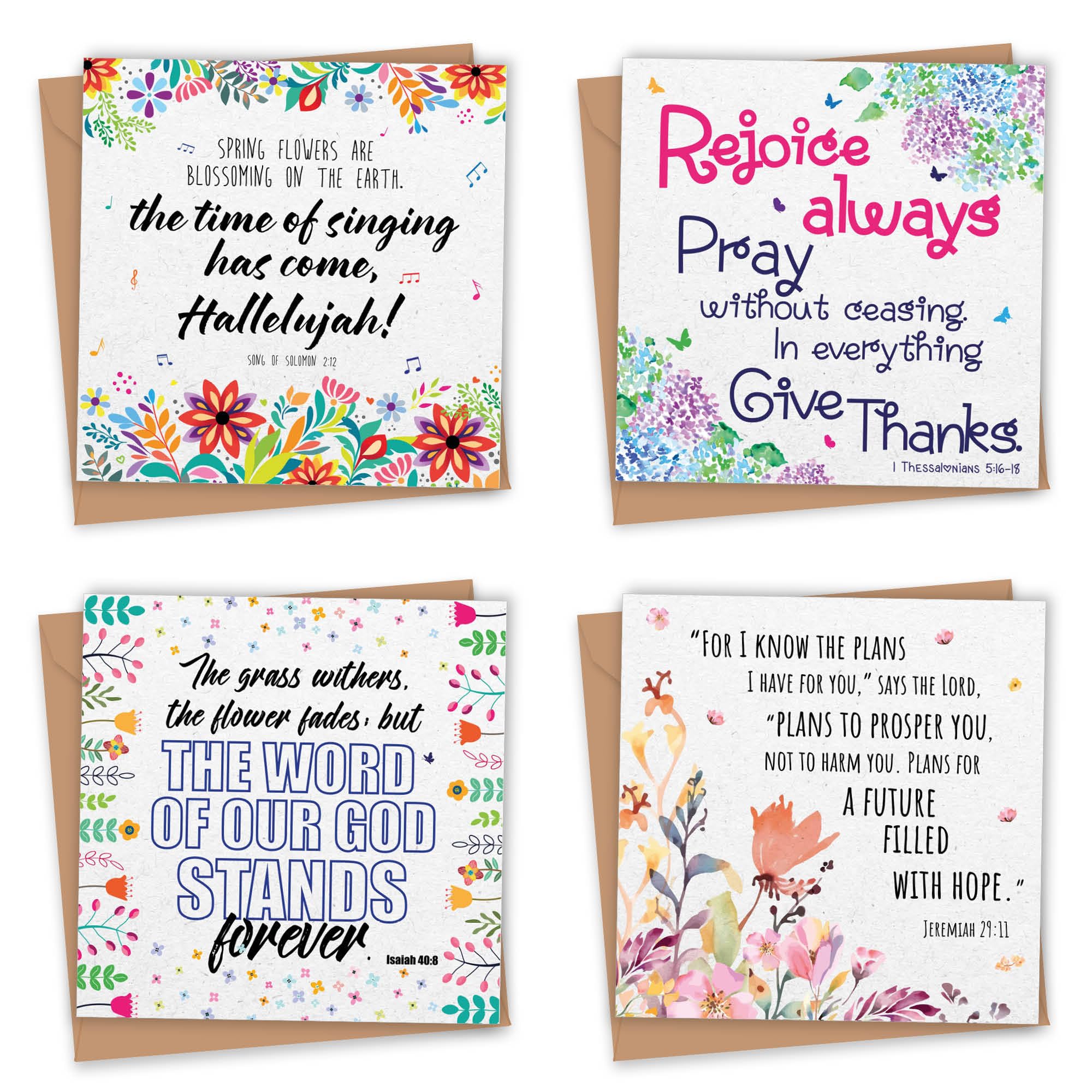 Seeded Christian Cards for all occasions, 4 Plantable Scripture Cards with Envelopes, blank inside, Eco-friendly & Biodegradable Just Cards Direct