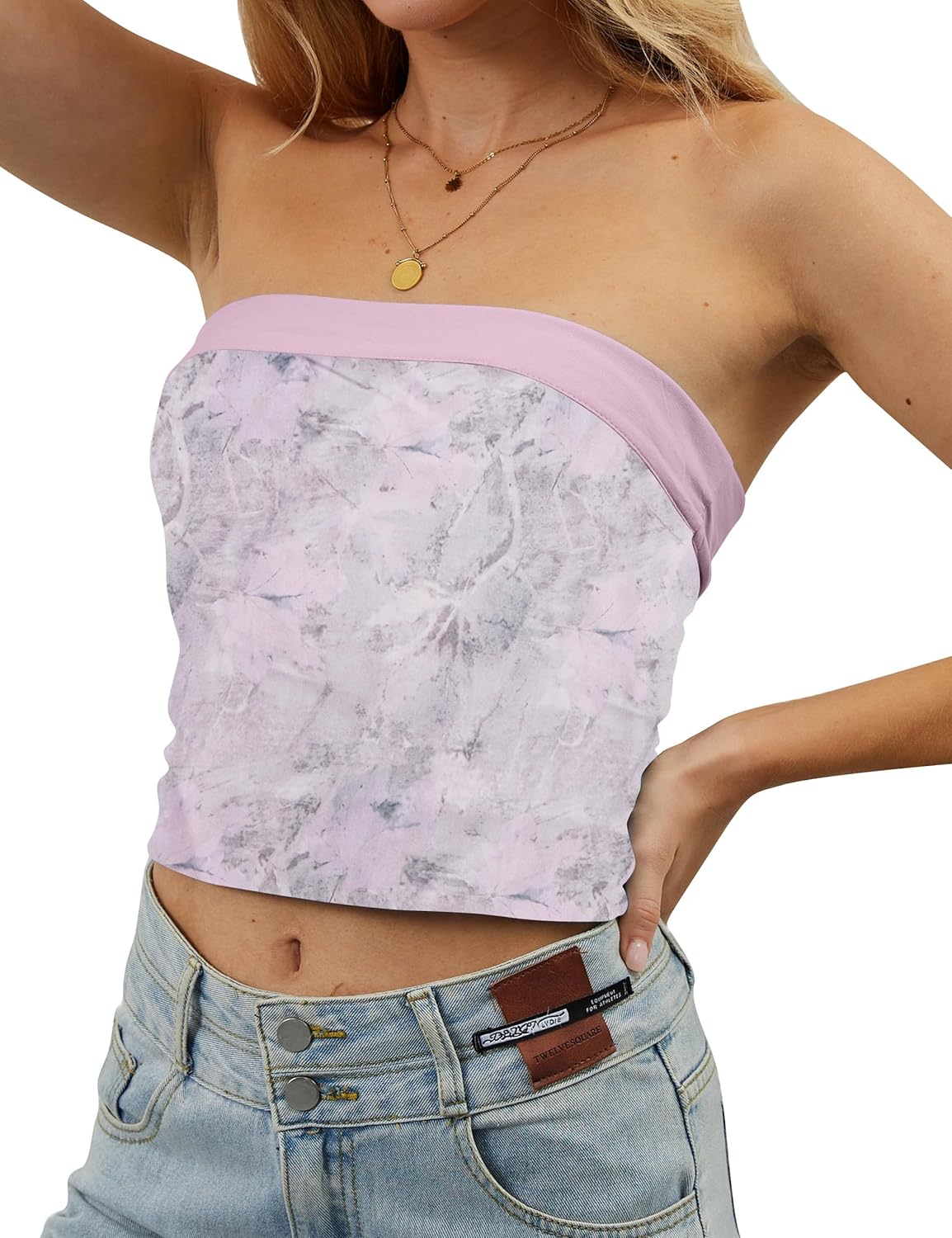 Floral Mesh Tube Bandeau Top Women 2025 Reversible Foldover Sleeveless Strapless Tank Y2k Summer Going Out Crop Tops - Image 4