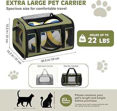 Extra-Large Cat Carrier, Soft-Sided Collapsible Pet Carrier up to 22 lbs