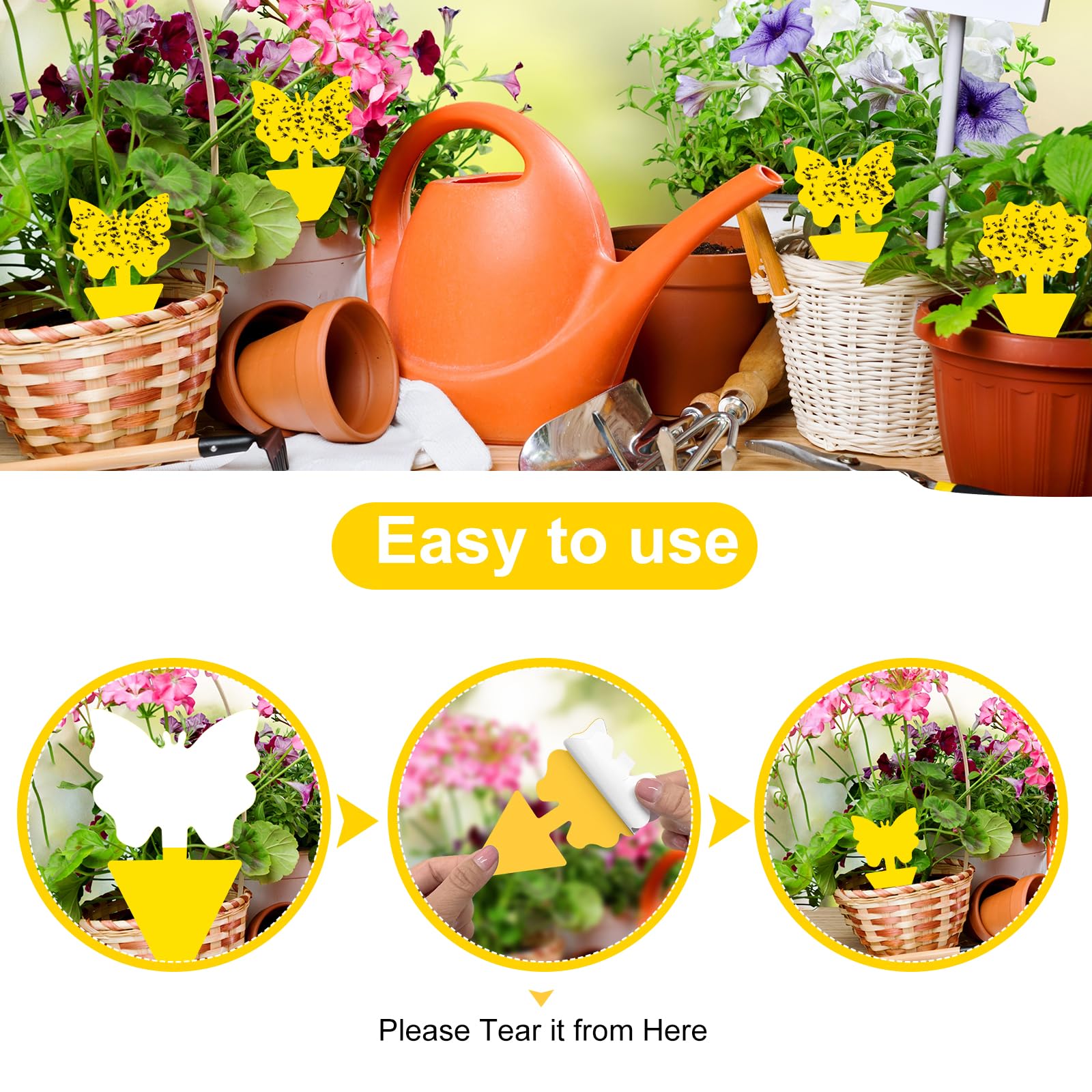 Trampas para moscas de la fruta, paquete de 60 trampas amarillas, trampas para mosquitos de hongos, calcomanías para moscas de plantas para uso en interiores y exteriores para proteger la planta