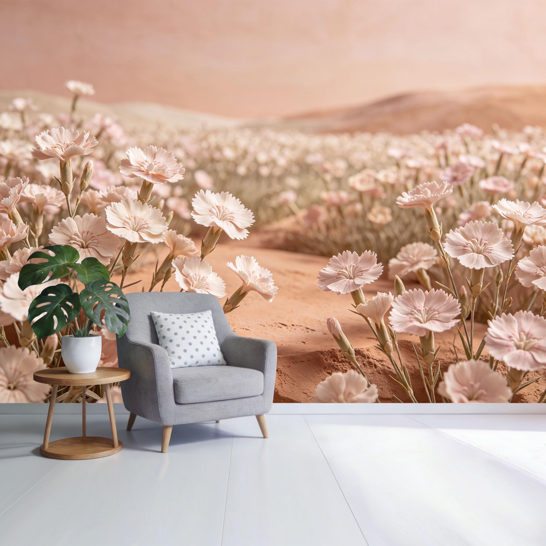 Custom Size Wall Mural Pastel Desert Floral Landscape with Pink Blossoms and Sandstone Texture Botanical SelfAdhesive Wall Fabric Removable Wallpaper for Home Office Decor