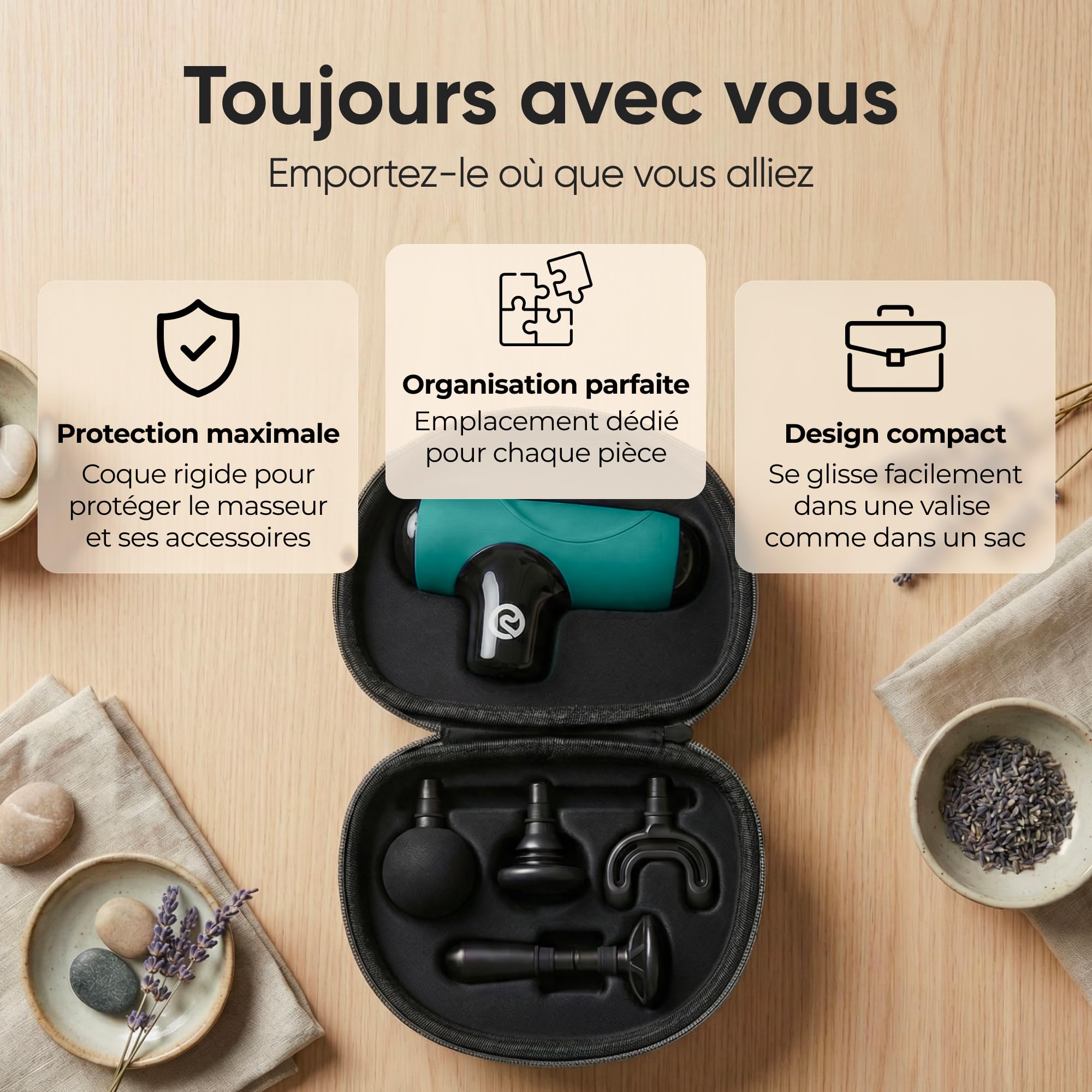 Mini Pistolet de Massage Musculaire Pulsea – 5 Vitesses, Massage Profond, Ultra Silencieux <45dB, Rechargeable USB-C, 5 Embouts, Compact & Portable pour Sport et Récupération (Vert)