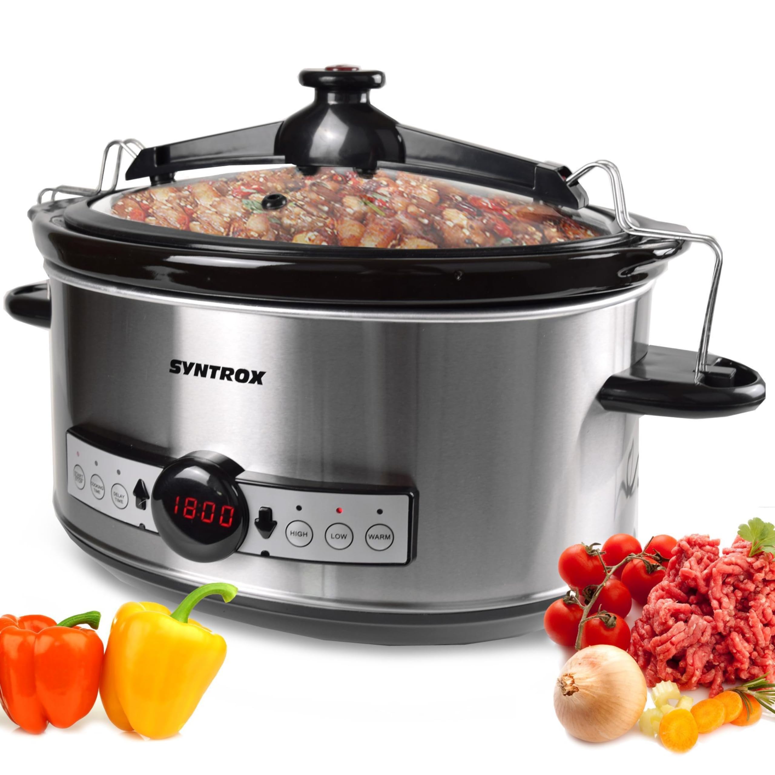 Syntrox Germany 6,5 l Slow Cooker | Schmortopf | Schongarer | Multikocher Stosax, Keramikinnentopf, Warmhaltefunktion, mit Timer, küchenzubehör, Multifunktionaler Küchenhelfer