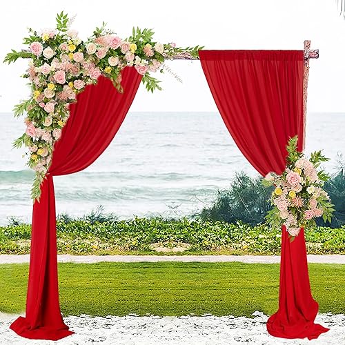 Miniatura 10 de AMZLOKAE Cortinas de arco de boda, 3 paneles de 6 yardas, cortina de tela de arco de gasa roja, arco de boda, 18 pies, decoración de recepción de
