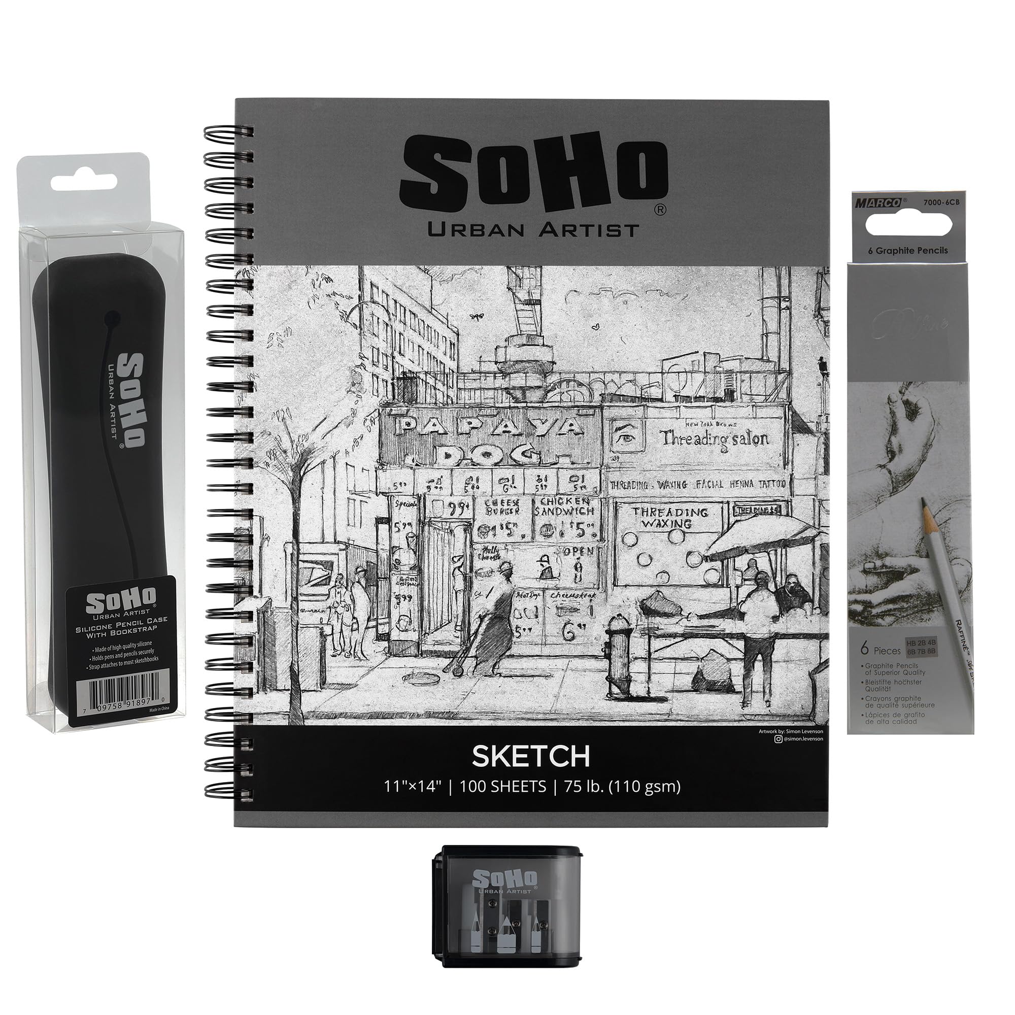 Jerry's Artarama Set di matite per artisti in grafite per ritorna a scuola, astuccio in silicone per quaderni, set di 6 matite in grafite, 28 x 35,6 cm, rilegatura a spirale 34 kg, blocco per schizzi