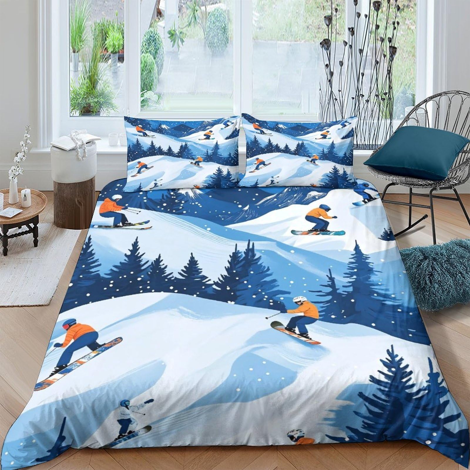 Ctjqhvkz Style-10 3D Printed Snow Mountain Fitted Sheet Microfiber Soft Winter Forest Bed Cover For Bedroom Dorm Mattress Protection Decor Single（135X200cm）