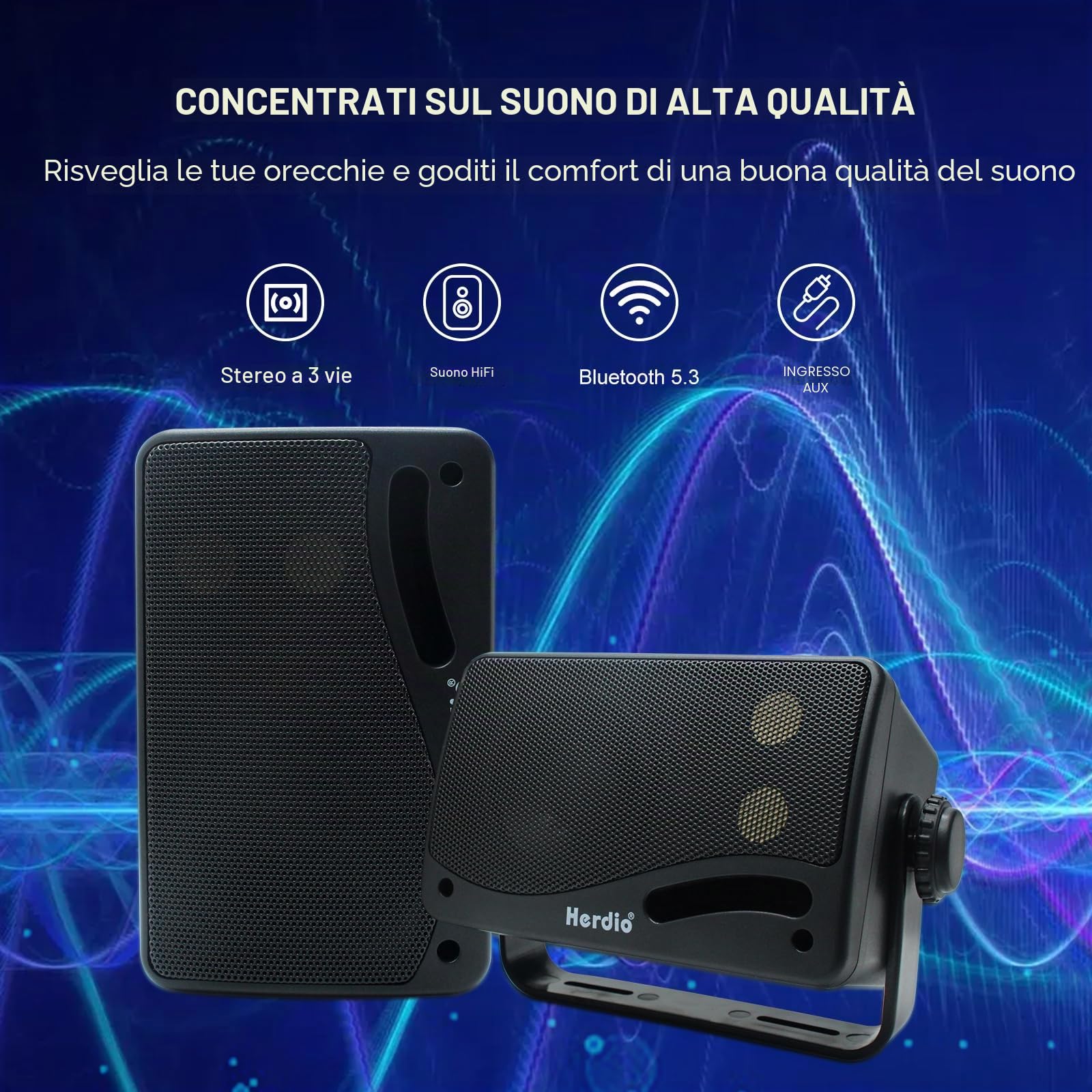 Herdio 3,5 Pollice Bluetooth Altoparlanti da esterno 200Watt Diffusori da Esterno Casse per Esterno Per Esterno cablato,All-Weather Durability, per Patio Marine Boat Garage Indoor (Coppia，Nero)