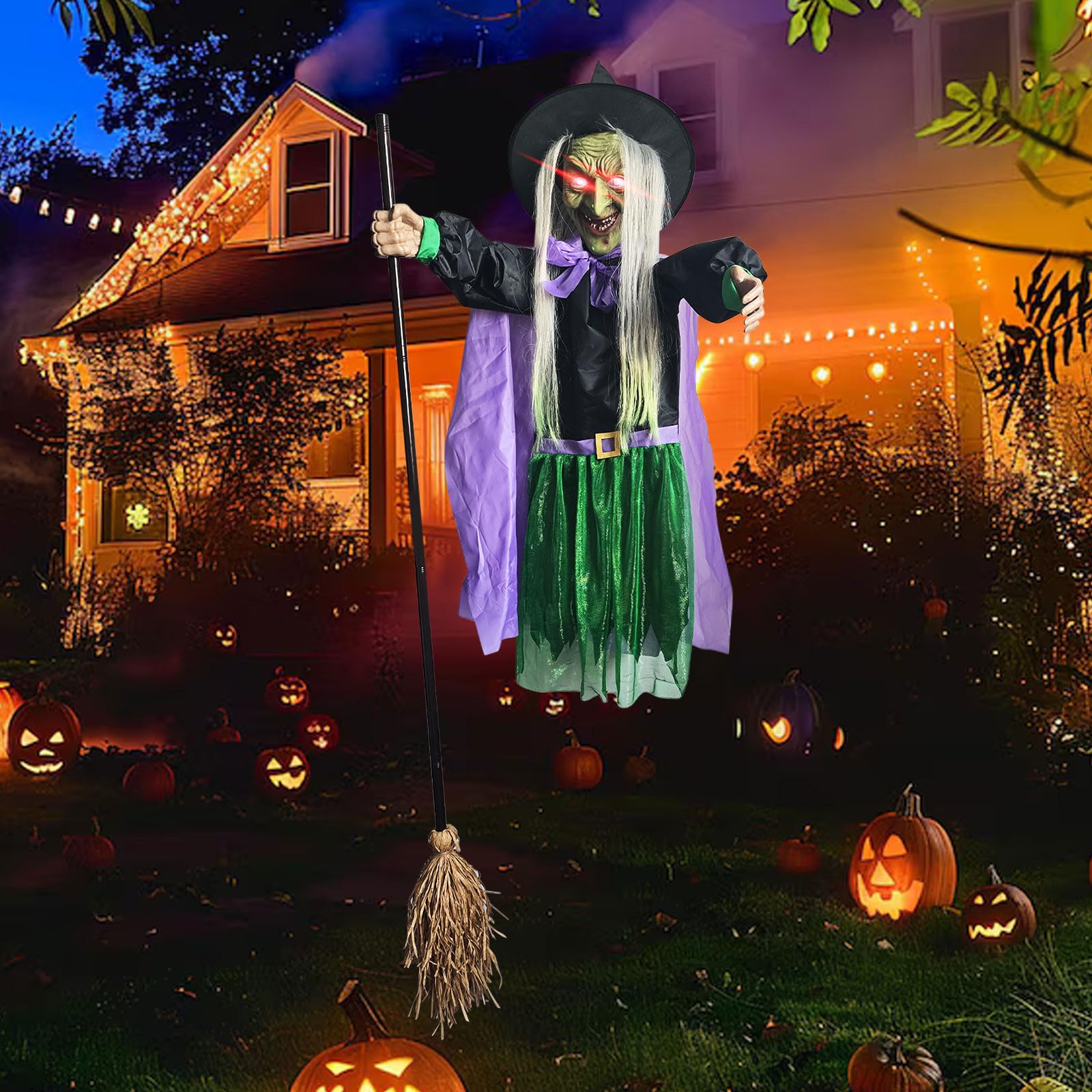 Flying Witch Halloween Decoration Crashing Witch Into Tree Halloween