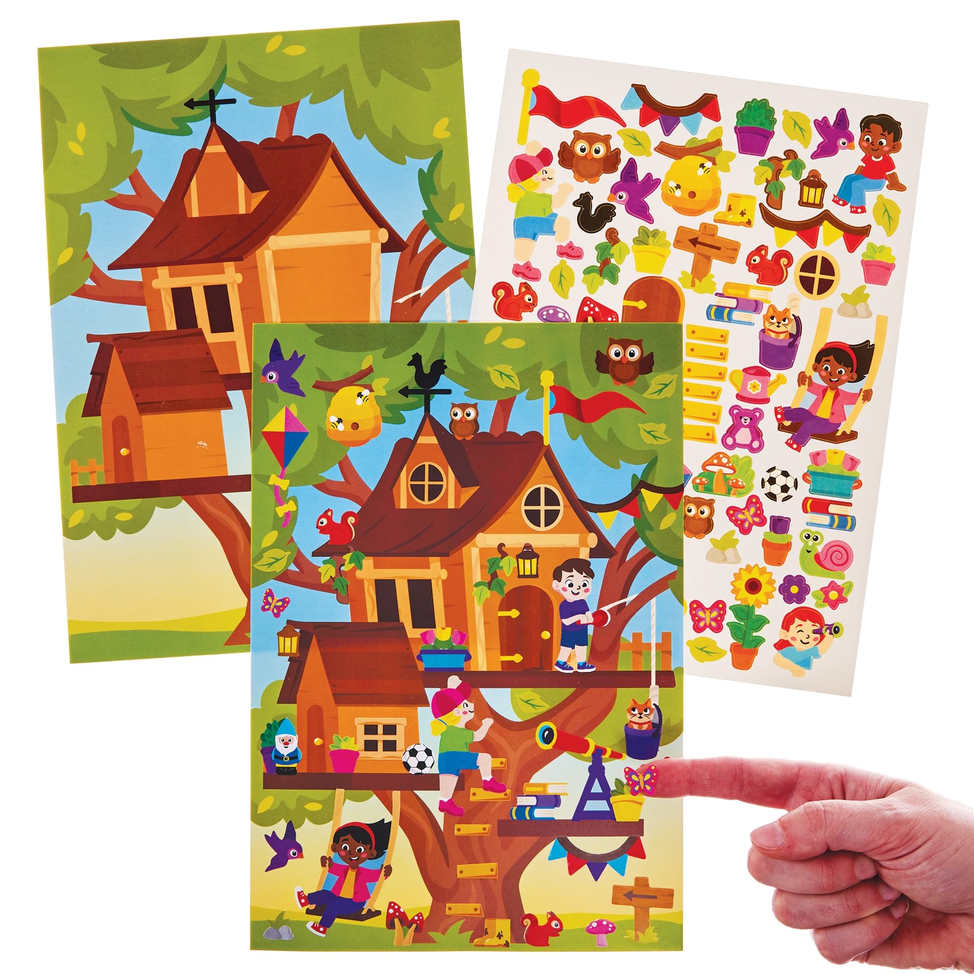 Baker Ross FN546 Treehouse Sticker Scenes - Pack of 4, Make Your Own Sticker Scenes for Kids, Reusable Stickers